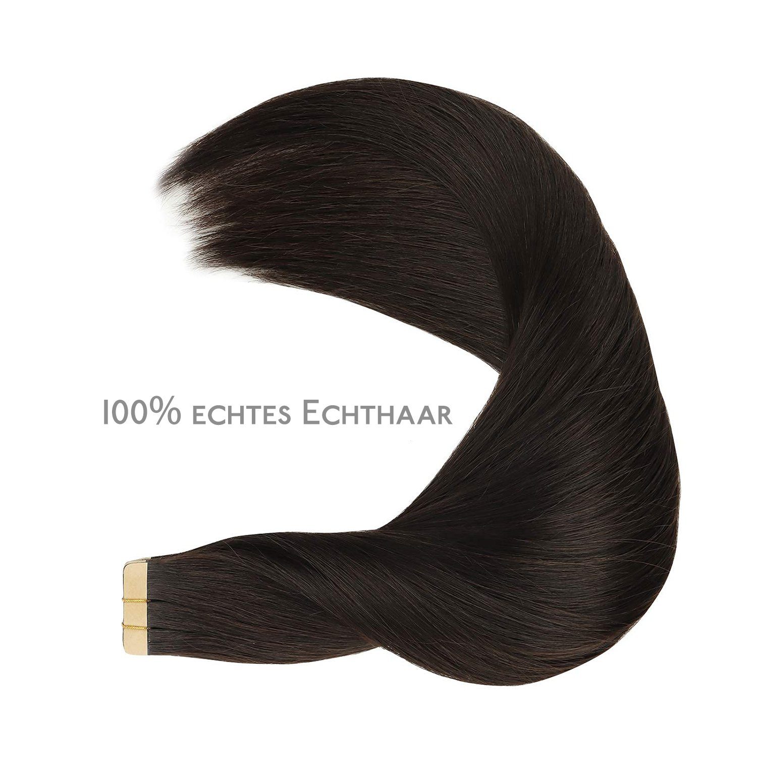 Echthaarverlängerungen, 20 % Stück Wennalife dunkelbraun Klebeband Echthaar-Extension Haar, im 100