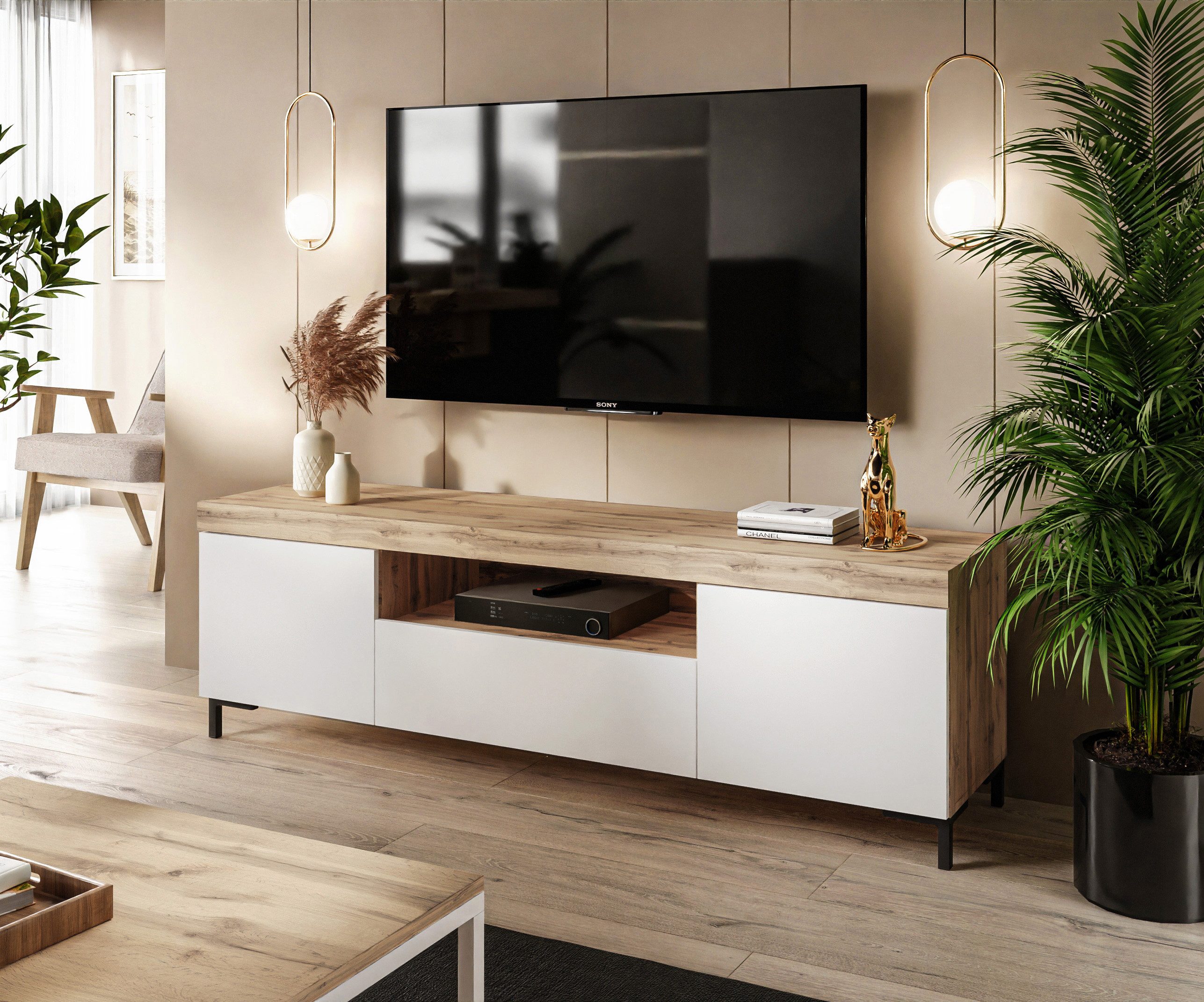 Lookway TV-Schrank YOSHI mit Beinen und Schublade im Industrial Design Brei günstig online kaufen