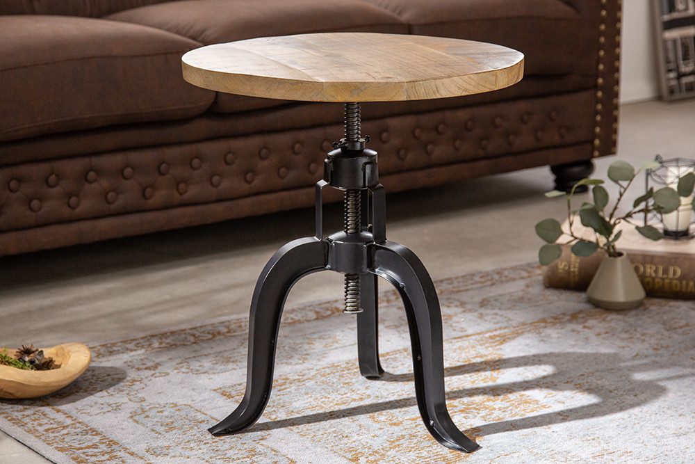 riess-ambiente Beistelltisch ENGINEER Ø50cm natur / schwarz (Einzelartikel, 1-St), Wohnzimmer · Massivholz · Eisen · rund · höhenverstellbar · Industrial