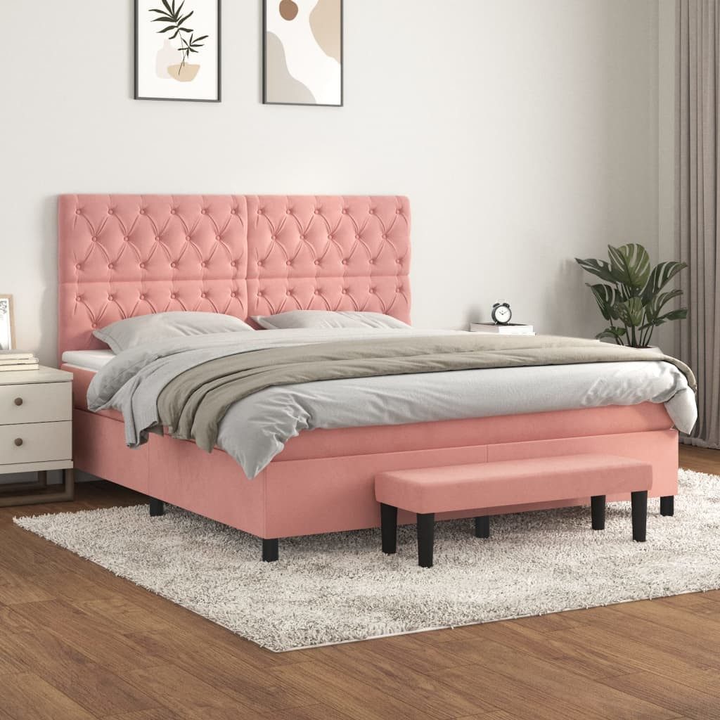 vidaXL Boxspringbett, Boxbett mit Matratze Rosa 160x200 cm Samt