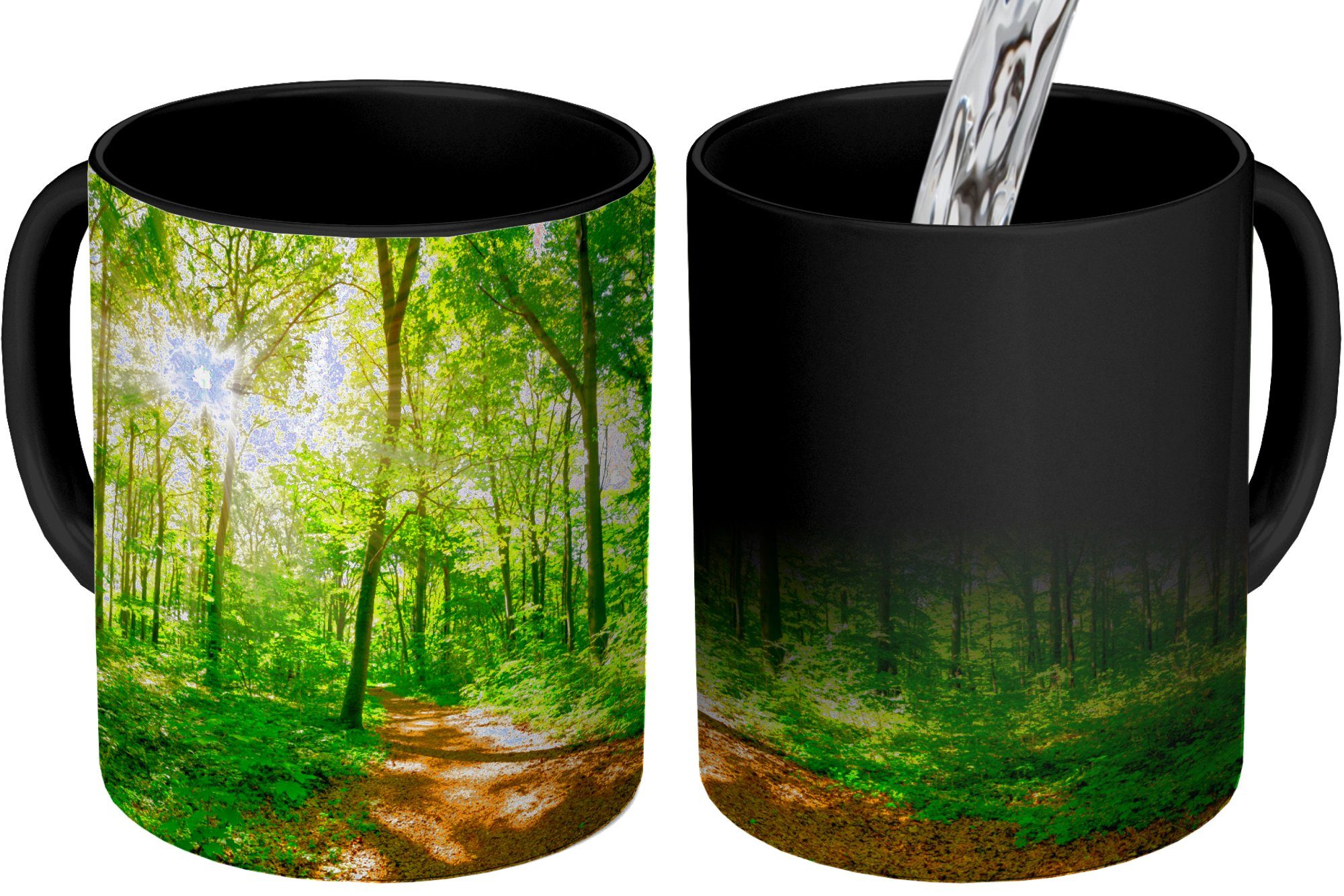 - Tasse Geschenk Teetasse, - Baum, Sonne Kaffeetassen, MuchoWow Zaubertasse, Farbwechsel, Wald Keramik,