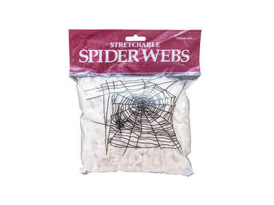 EUROPALMS Dekoobjekt Spinnennetz synthetisch weiß 50g Gruseldekoration 2 Kunststoffspinnen