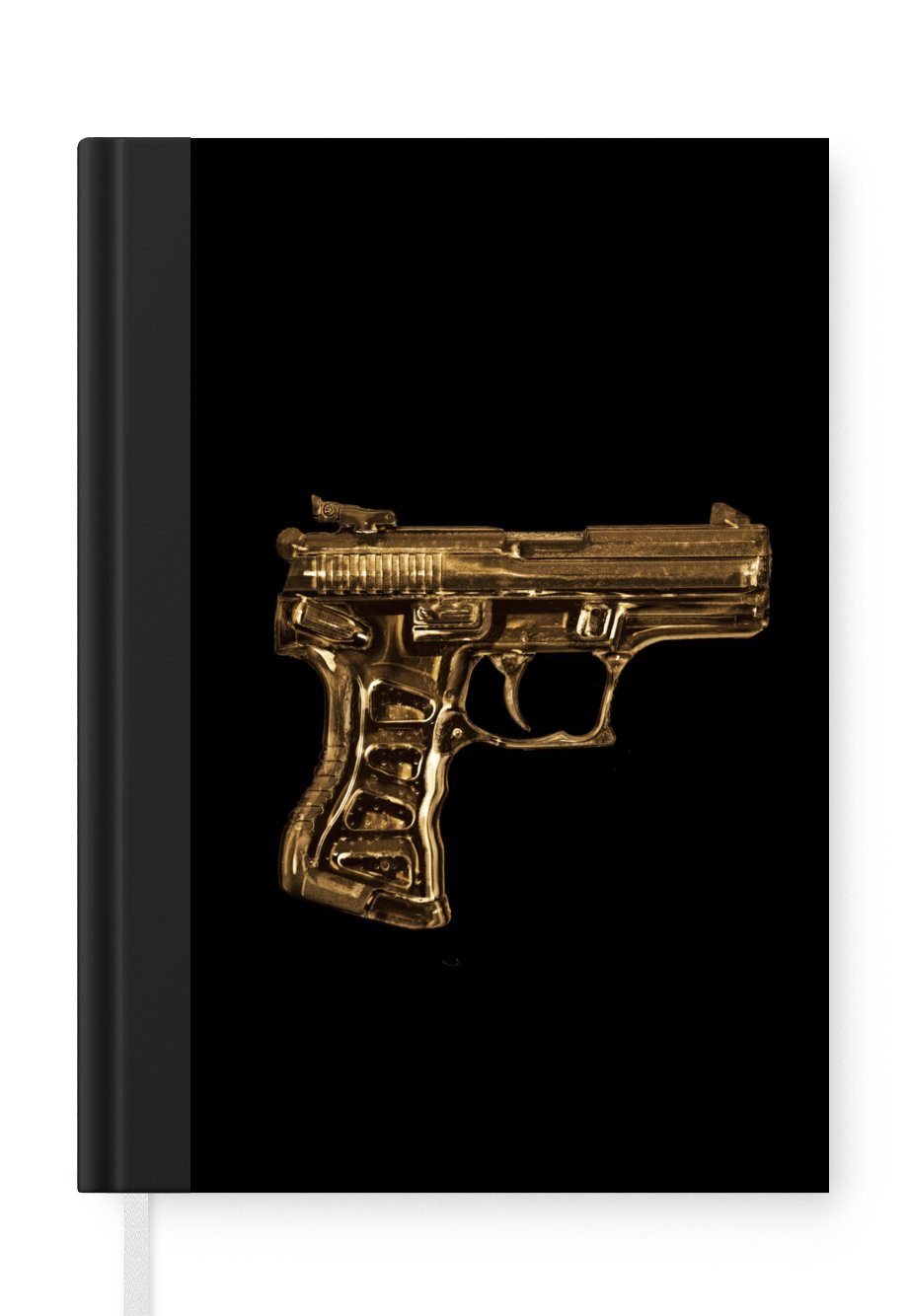 MuchoWow Notizbuch Pistole - Schwarz - Gold, Journal, Merkzettel, Tagebuch, Notizheft, A5, 98 Seiten, Haushaltsbuch