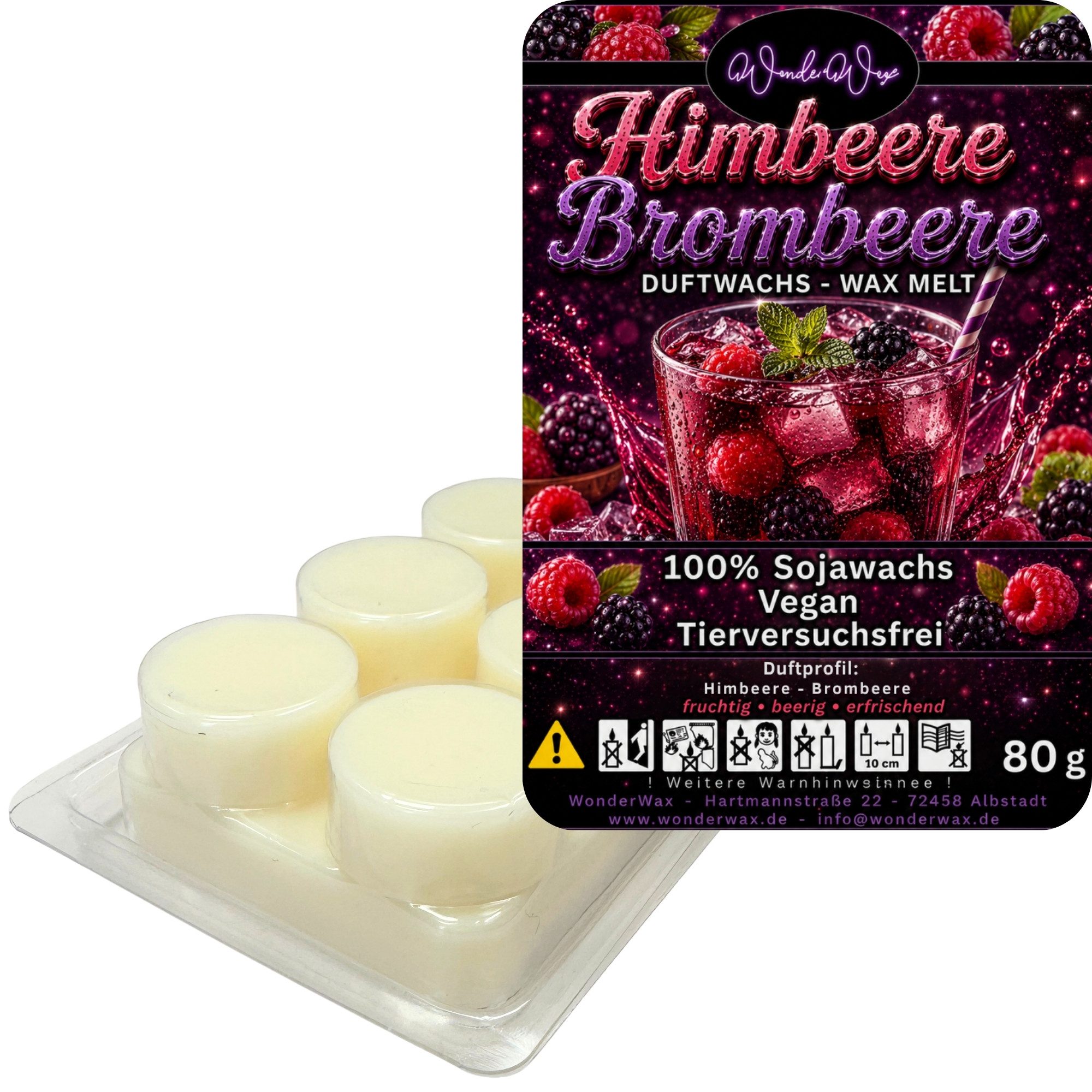 WonderWax Duftwachs WonderWax® Duftriegel 6 x Duftwachs Kreise Weiß, 100% Sojawachs (Himbeere & Brombeere), Duftrichtung: Himbeeren & Brombeeren