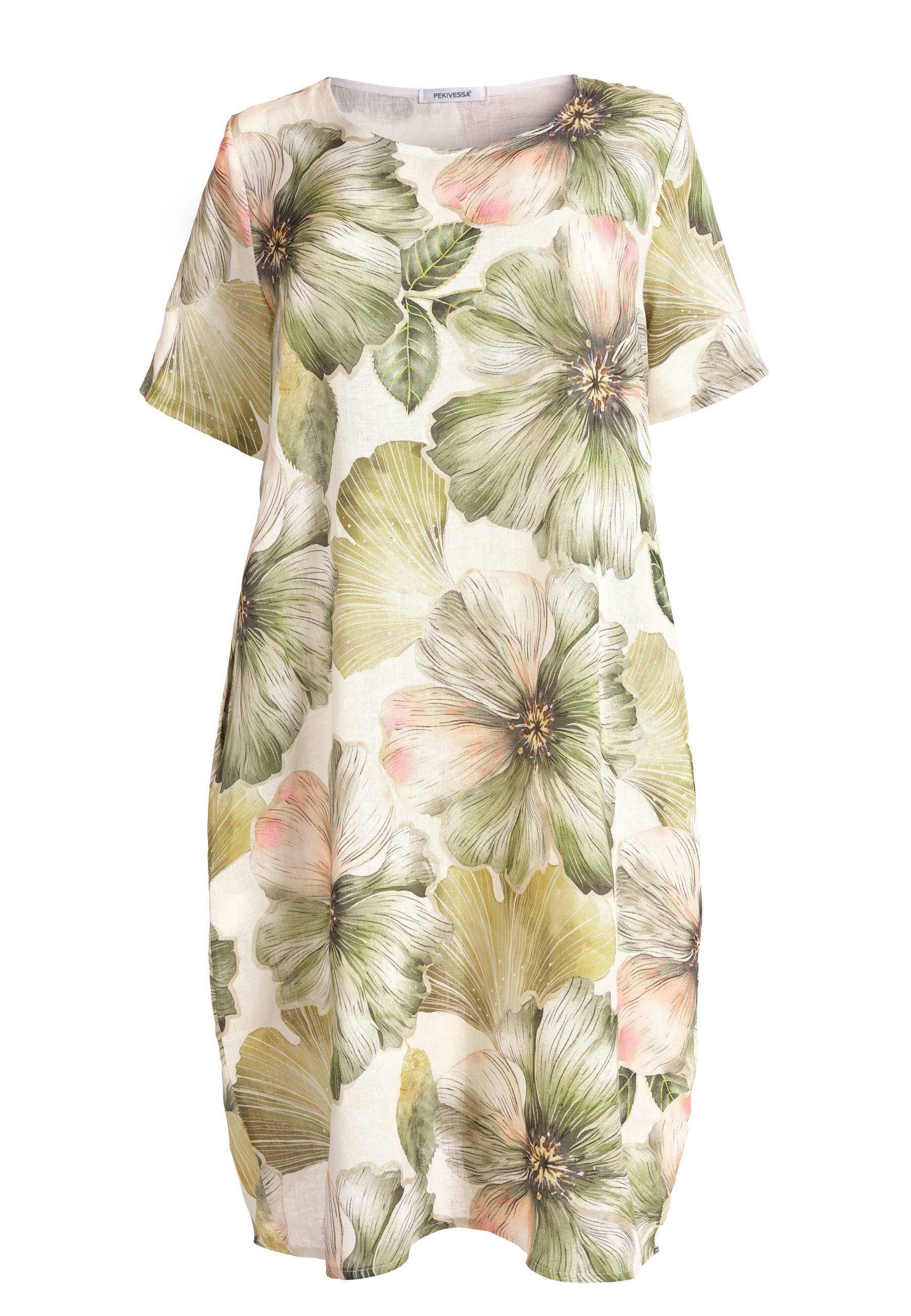 PEKIVESSA Sommerkleid Leinenkleid in O-Form kurzarm günstig online kaufen