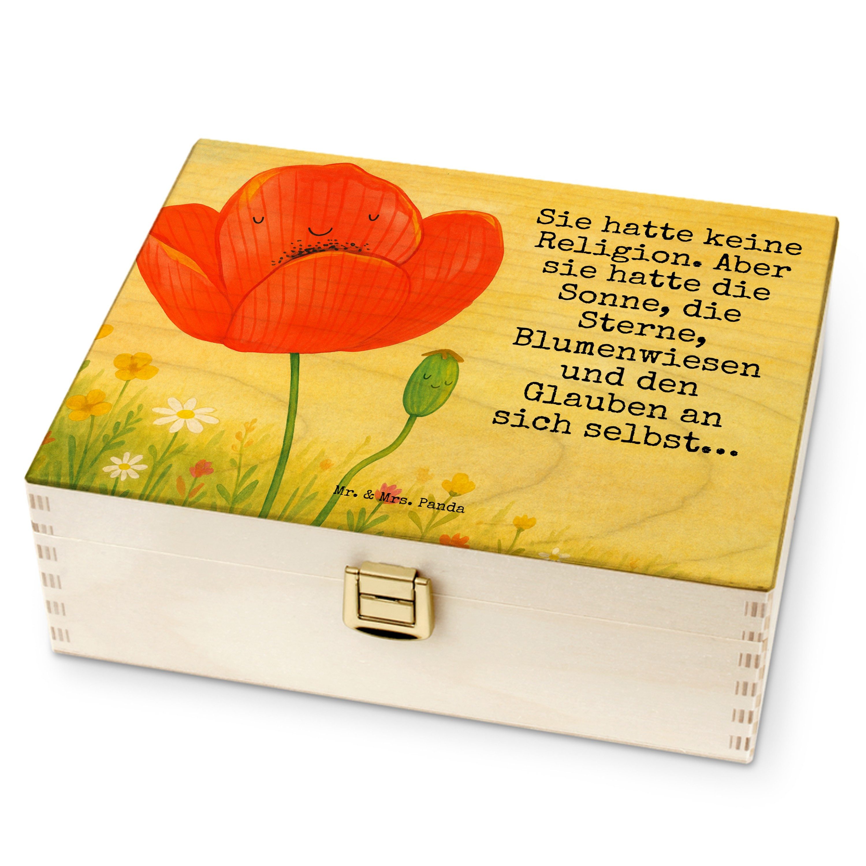 Mr. & Mrs. Panda Teebox Blume Mohnblume Design, Teebeutel-Box, Weiß, Teebeutel Aufbewahrung, Birkenholz, (Packung, 1-tlg)