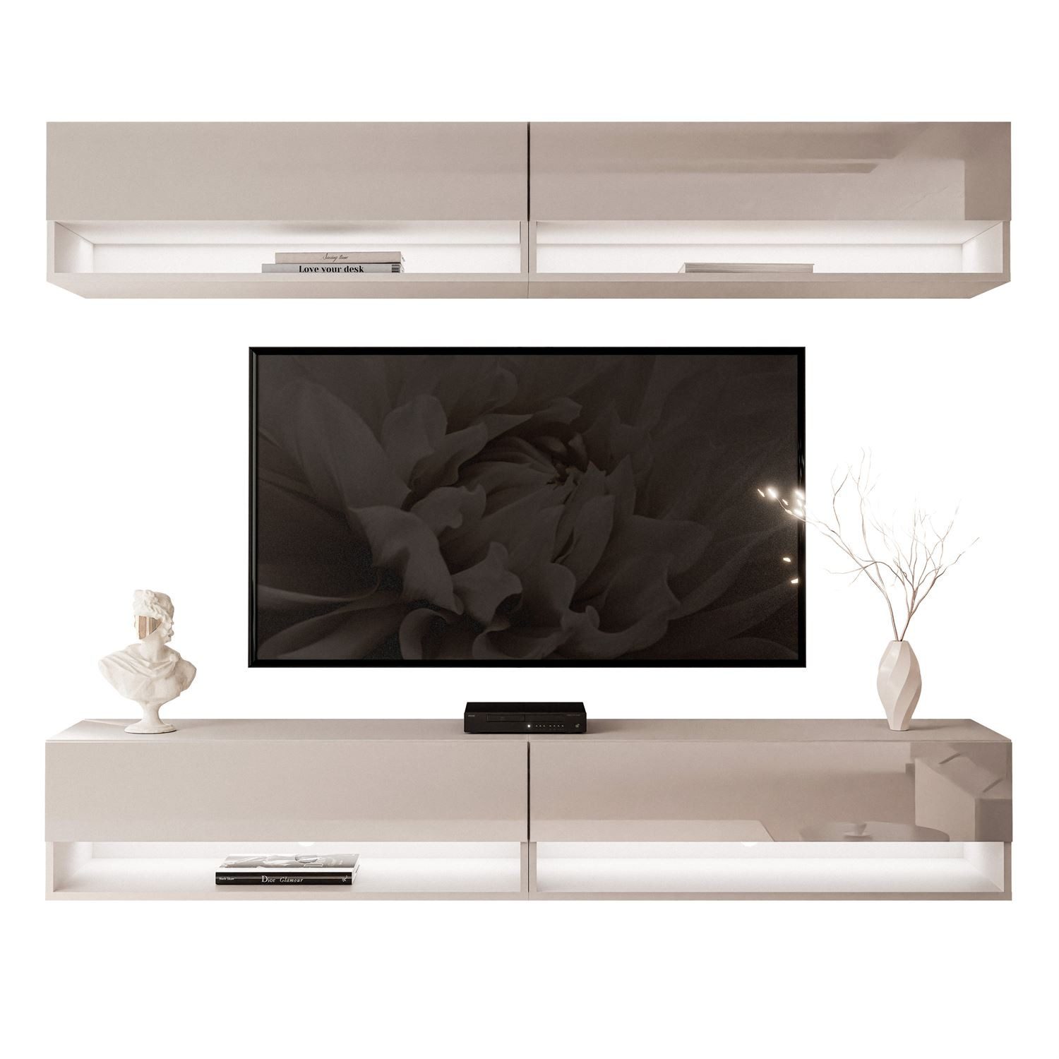 Lookway TV-Wand CALANTE Wohnwand mit LED-Beleuchtung, (Komplett-Set, 4x RTV Schrank)