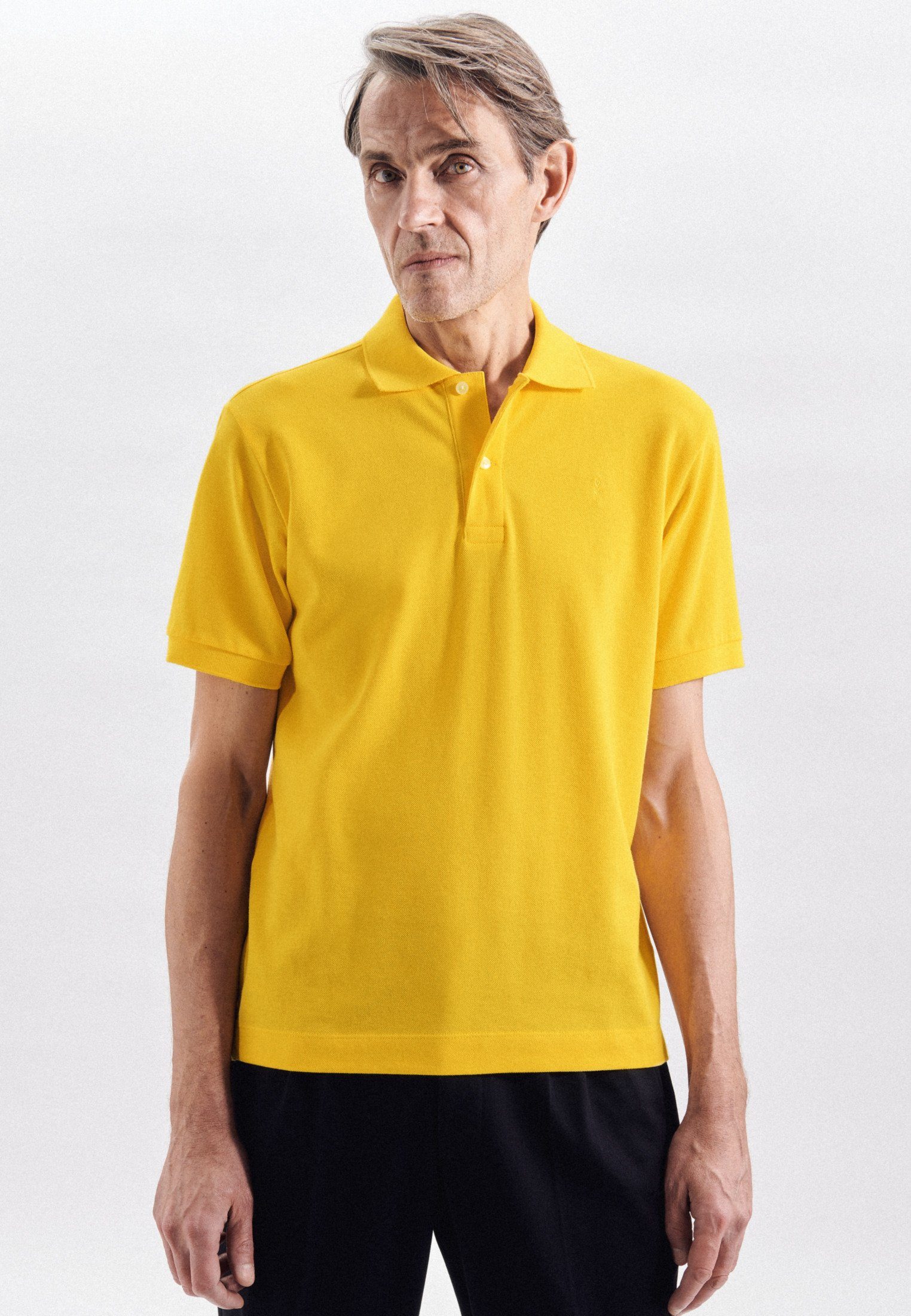 seidensticker Uni Kragen Gelb Kurzarm Poloshirt Regular