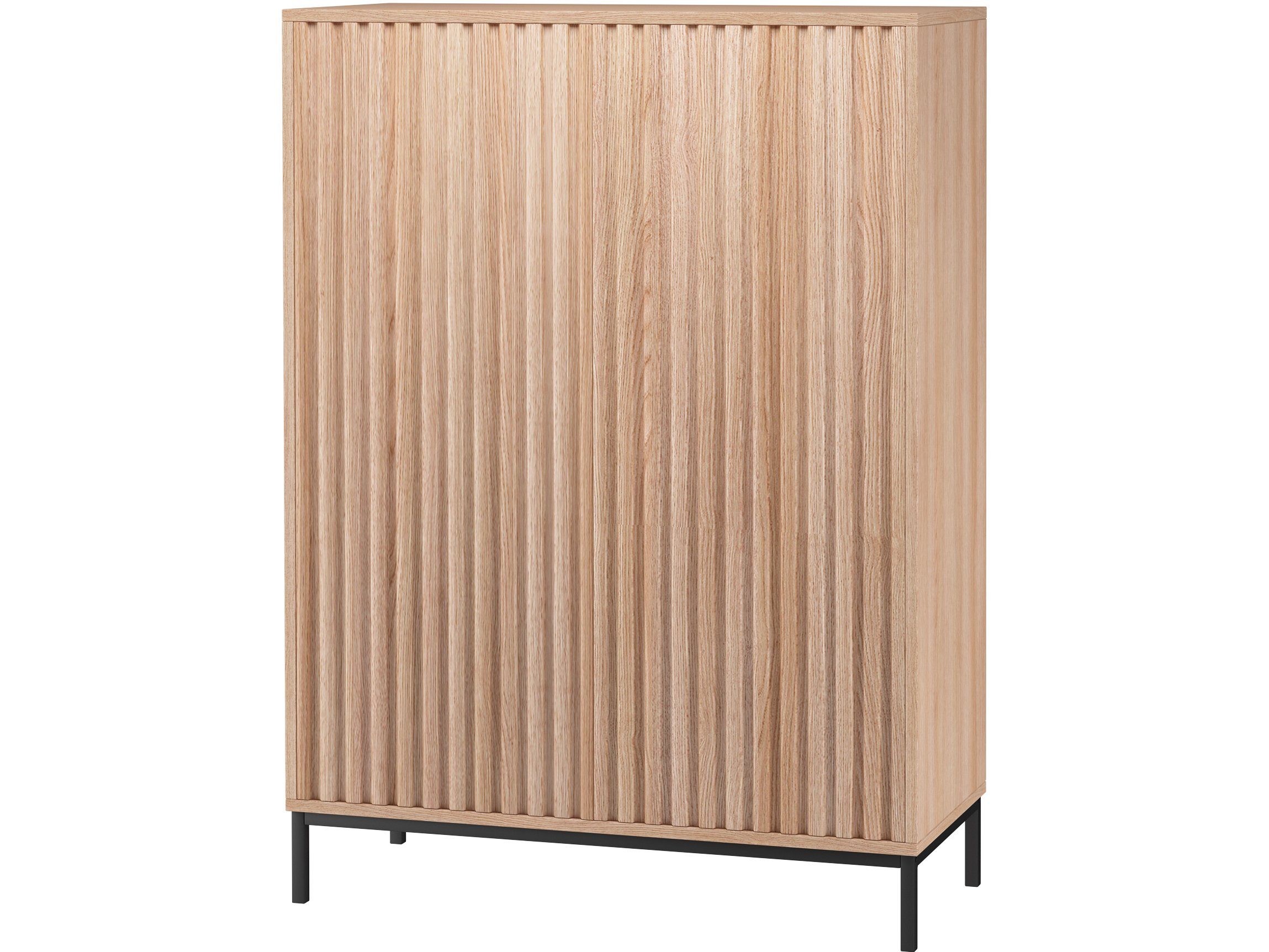 loft24 Hochschrank Cecilie Highboard mit geriffelten Fronten, 2 Türen, Metallgestell, modern