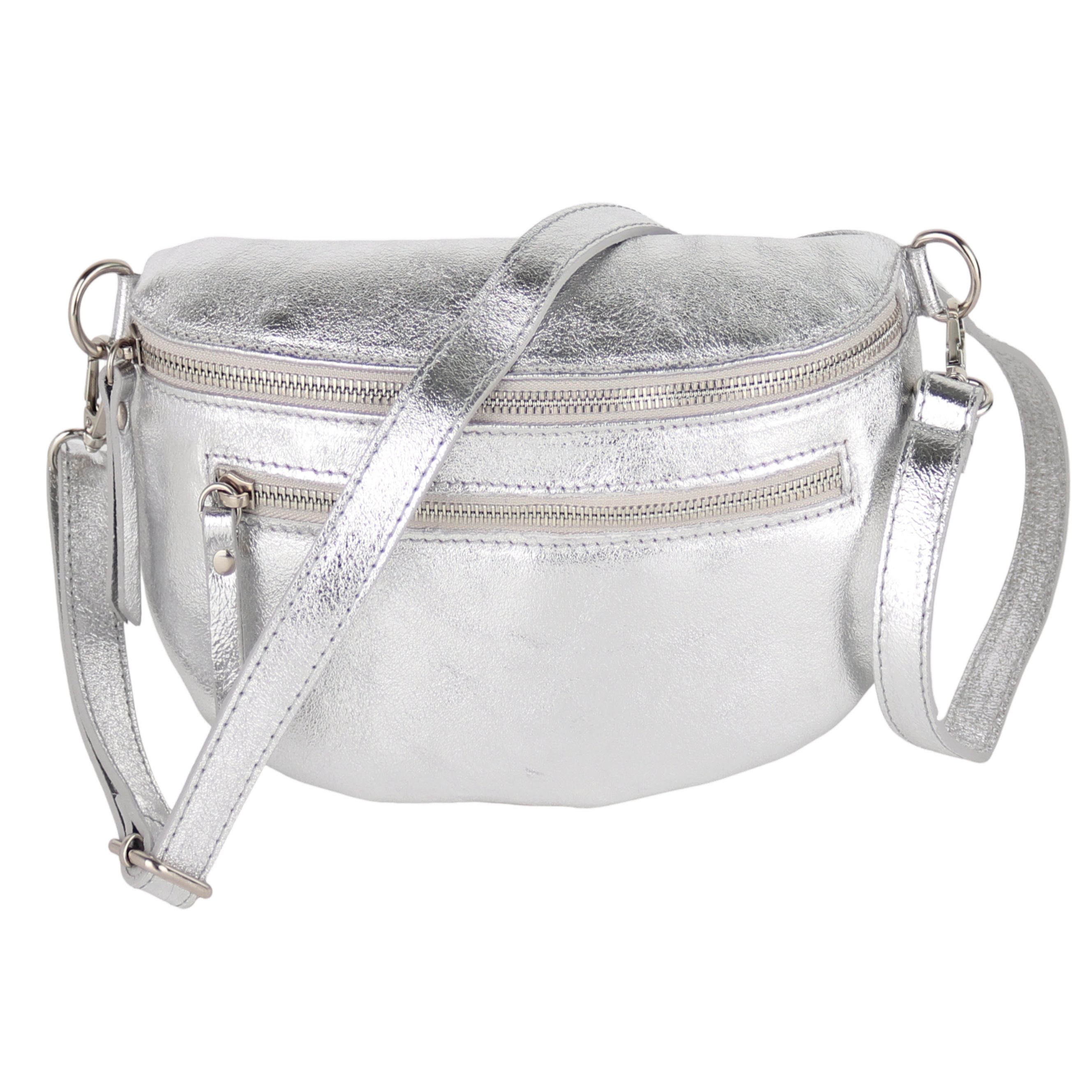 MIRROSI Bauchtasche Damen, Echtleder, Leder, Made in Italy, Umhängetasche, Brusttasche, (Schultertasche für jeden Anlass (1 Tasche & 1 Gurt), Mit zwei Reißverschlüssen), Crossbody Bag, verstellbaren Schulterriemen, Zwei Größen zur Auswahl