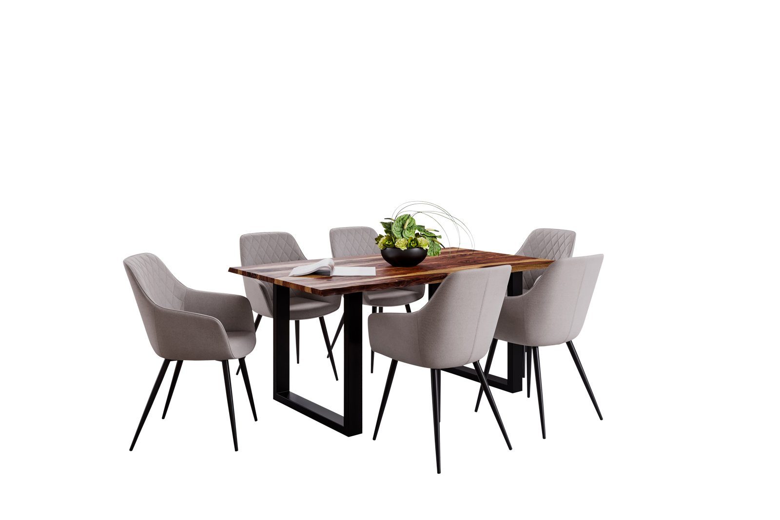 SAM® Essgruppe Morton, Sheesham-Holz, shinafarben, Baumkante, Metallgestell und 6 Stühle
