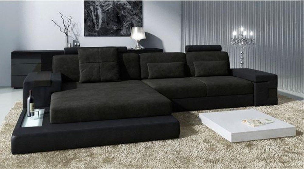 JVmoebel Ecksofa Modernes graues L-Form Textilsofa mit Ablagefläche und Beleuchtung, Made in Europa