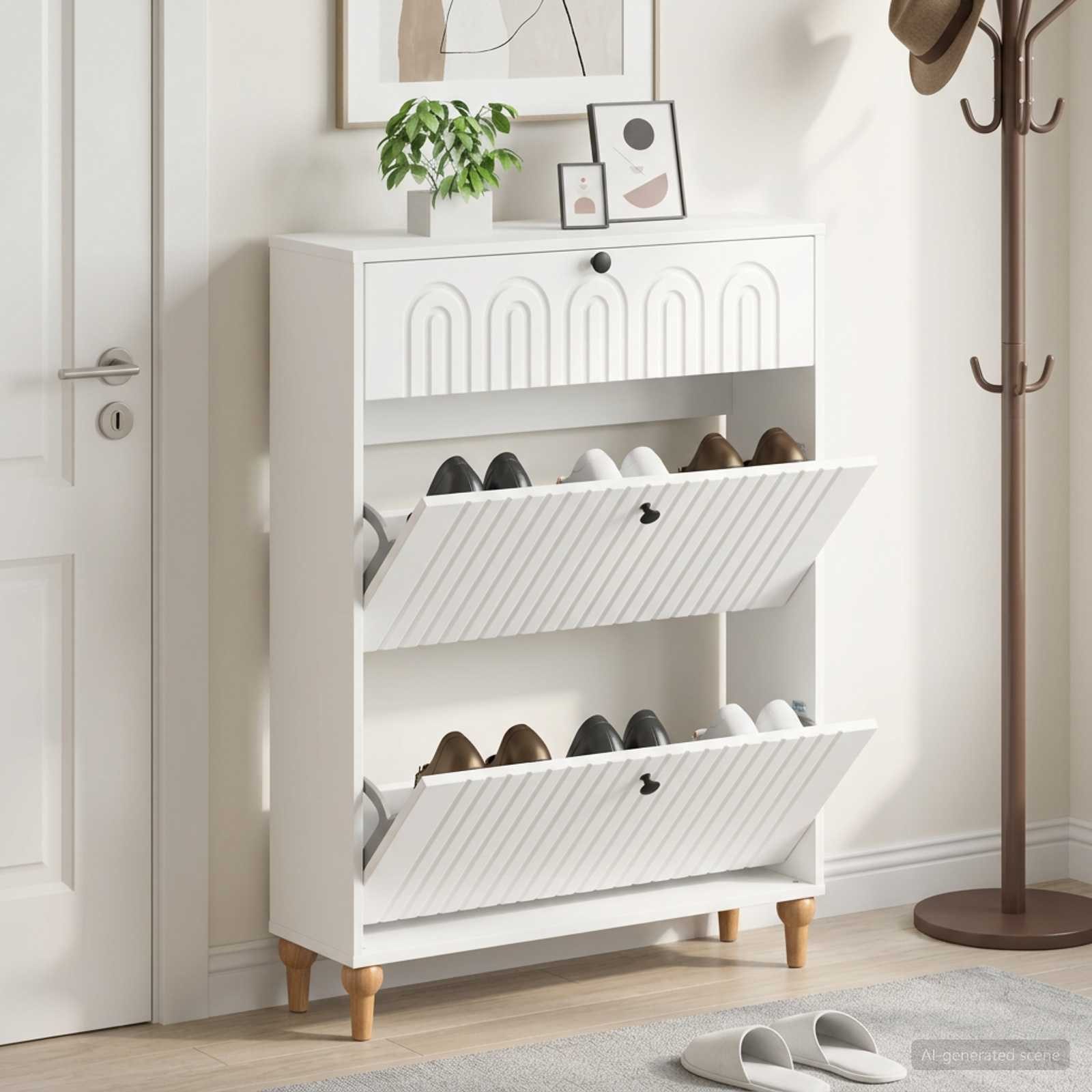 furnicato Schuhschrank ALKMAAR 78 x 24 x 103 cm Weiß (1-St) Feuchtigkeitsbeständiges Schuhregal mit umkehrbarer Türmontage