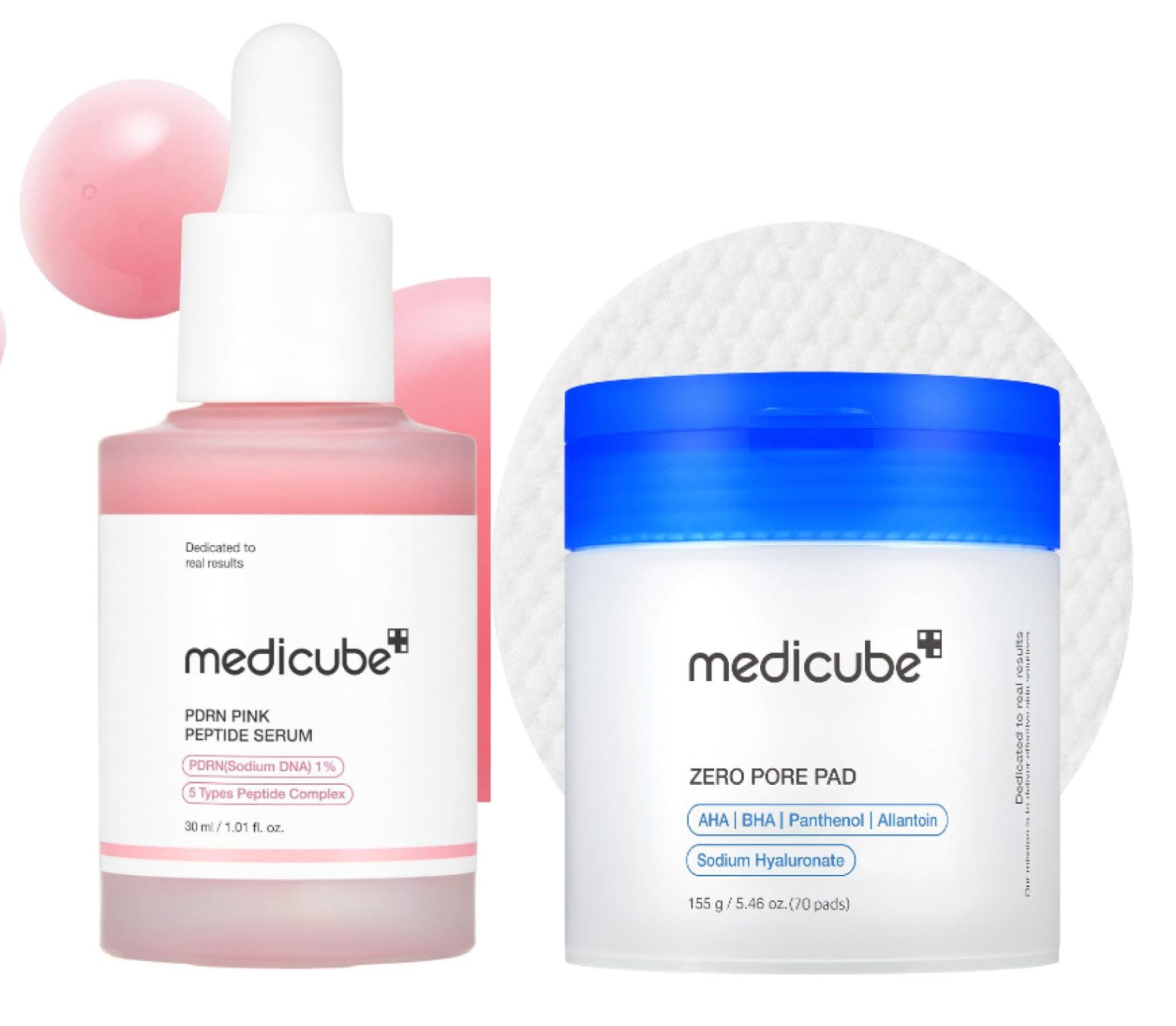 Medicube Gesichtspflege-Set – Zero Pore Pad 2.0 + PDRN Pink Peptide Serum Porenpflege + intensive Glow- und Feuchtigkeitspflege, 2-tlg., 2-teiliges medicube Korean Skincare Set