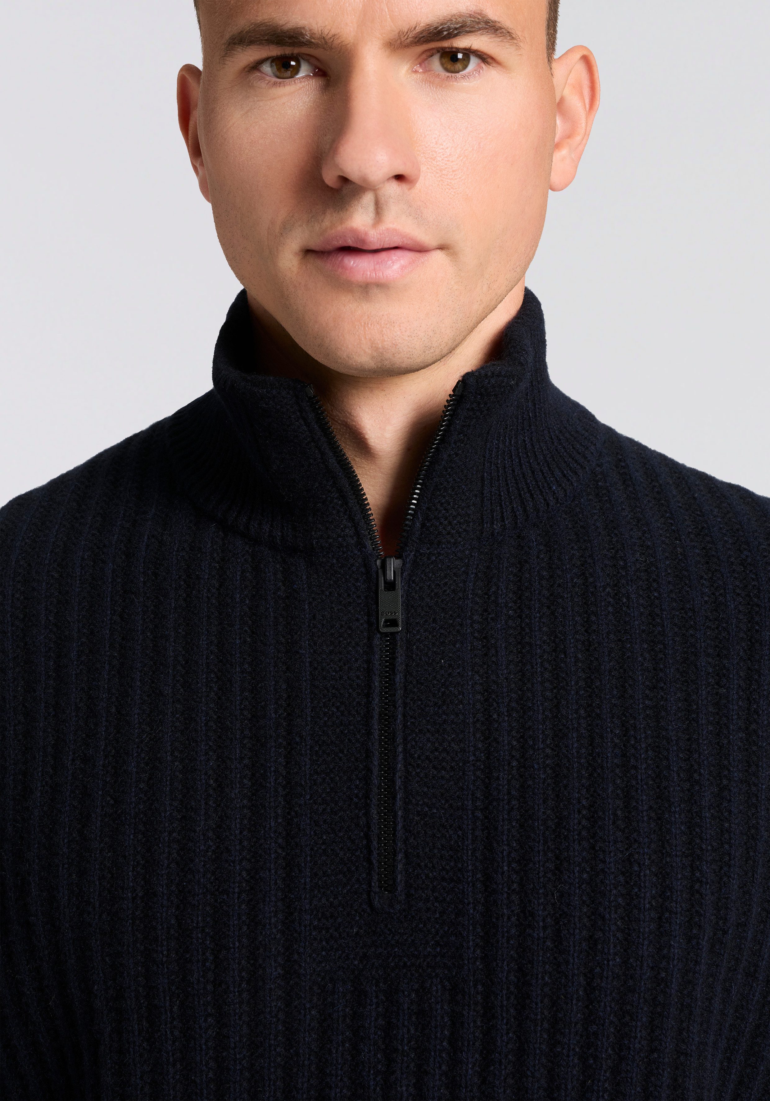 BOSS ORANGE Strickpullover Kwinter Troyer-Kragen, Rippstrick, relaxed fit