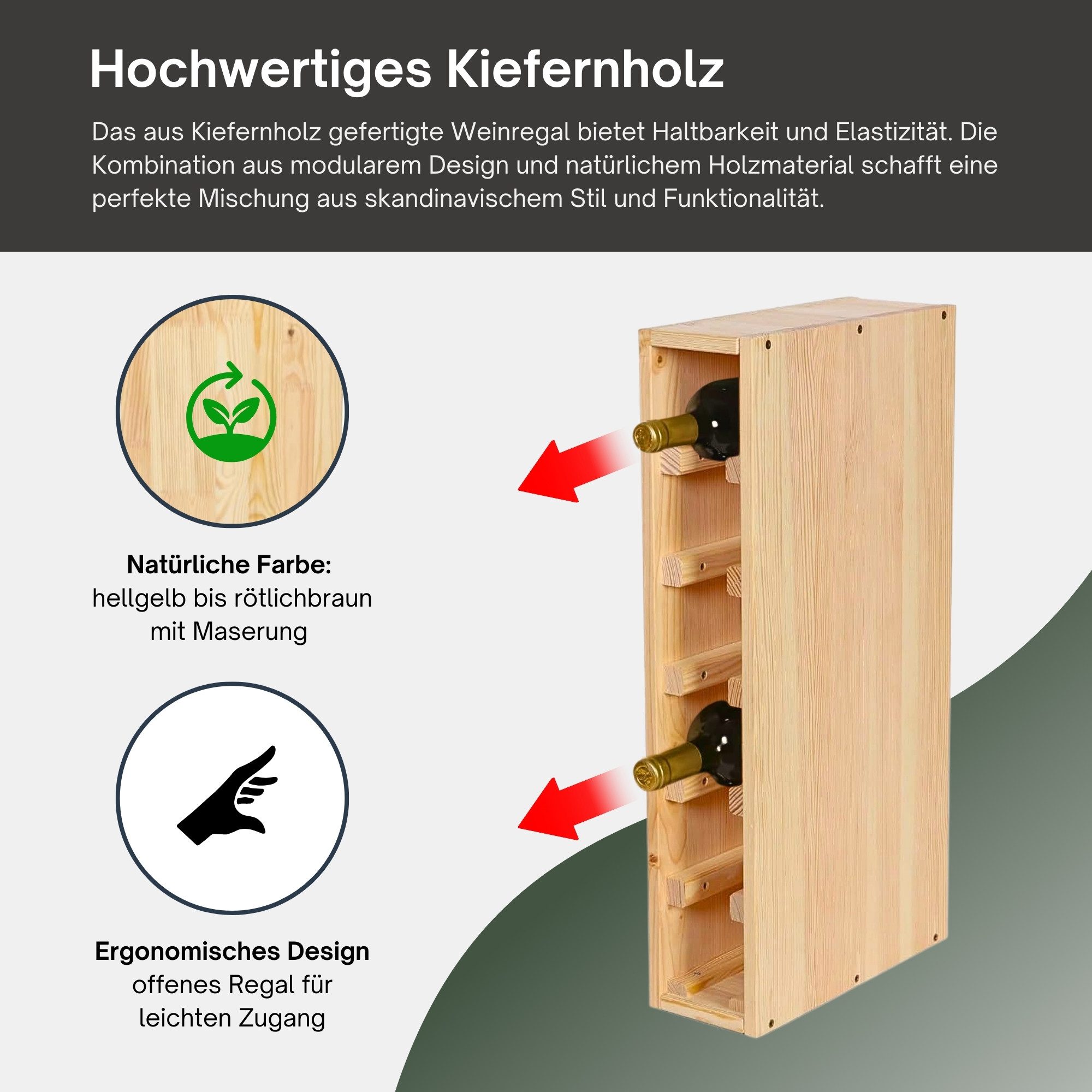 PROREGAL® Weinregal VINCELLAR MOD Flaschenregal Modulares System Massivholz, Weinständer Massivholz Stapelbar Weinschrank Küche Vorratsraum Keller