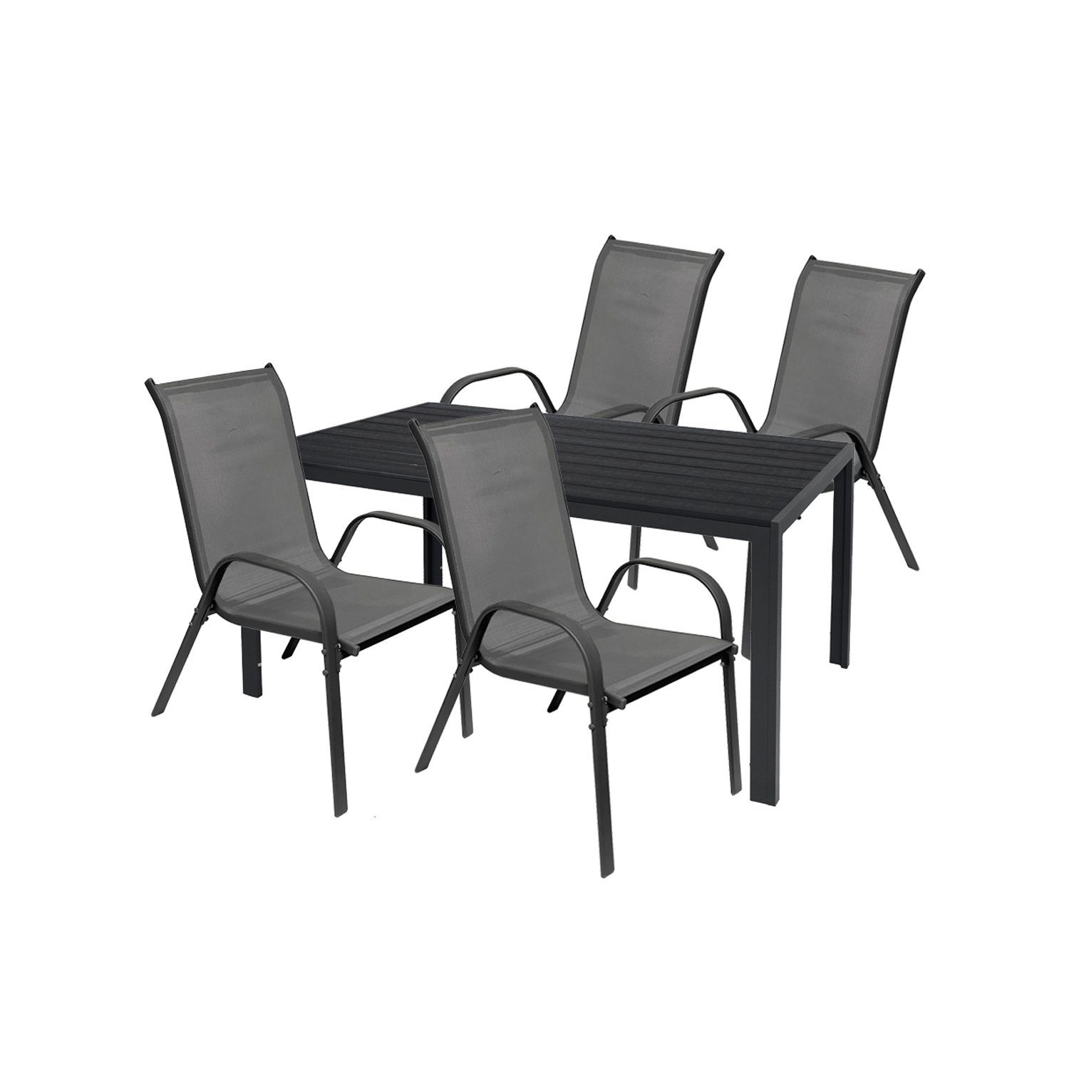 Mojawo Essgruppe Gartengarnitur Sitzgarnitur 5-teilig L125xB70cm Non-Wood Anthrazit