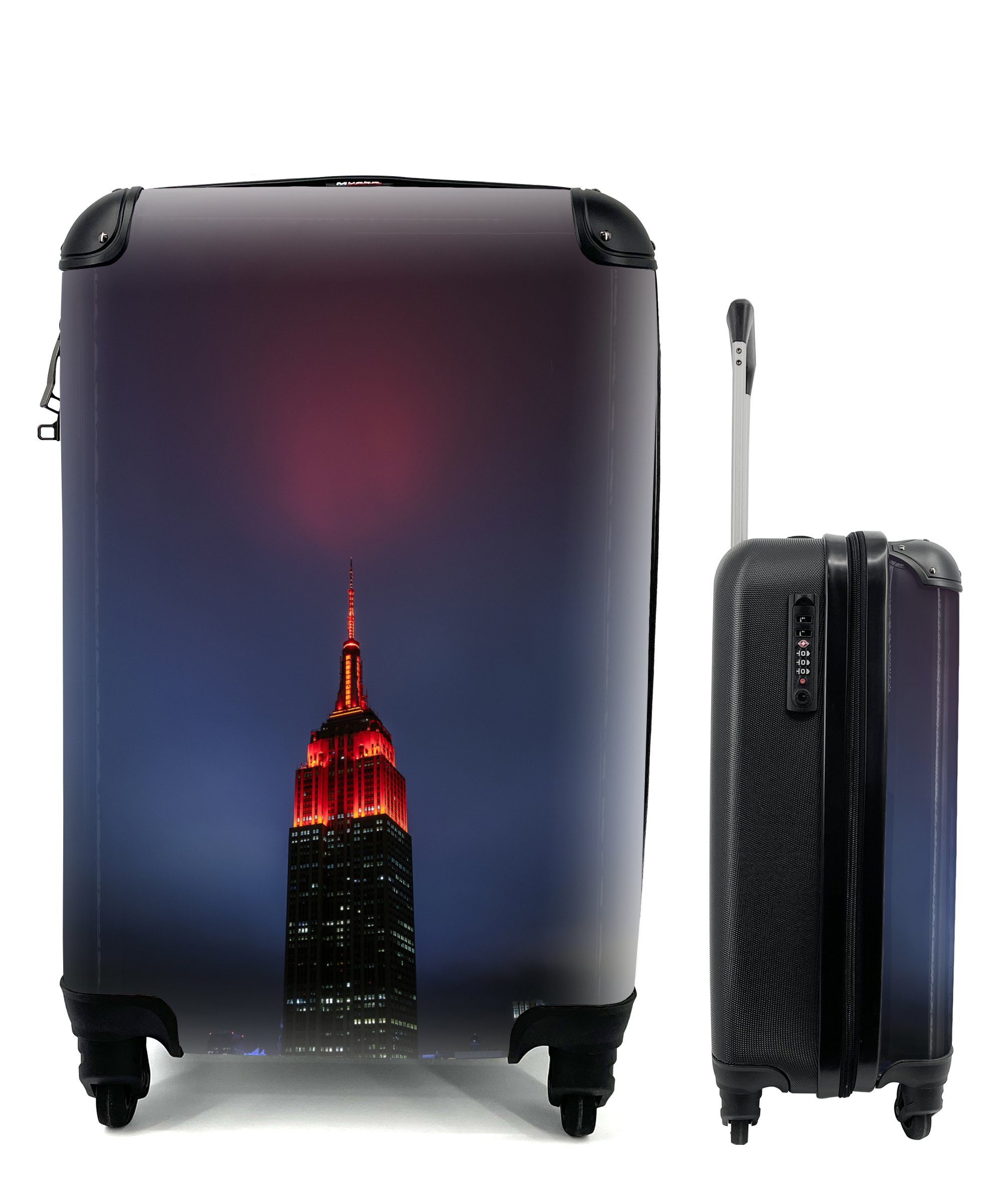 MuchoWow Handgepäckkoffer Rote Farbe an der Spitze des Empire State Building in New York, 4 Rollen, Reisetasche mit rollen, Handgepäck für Ferien, Trolley, Reisekoffer