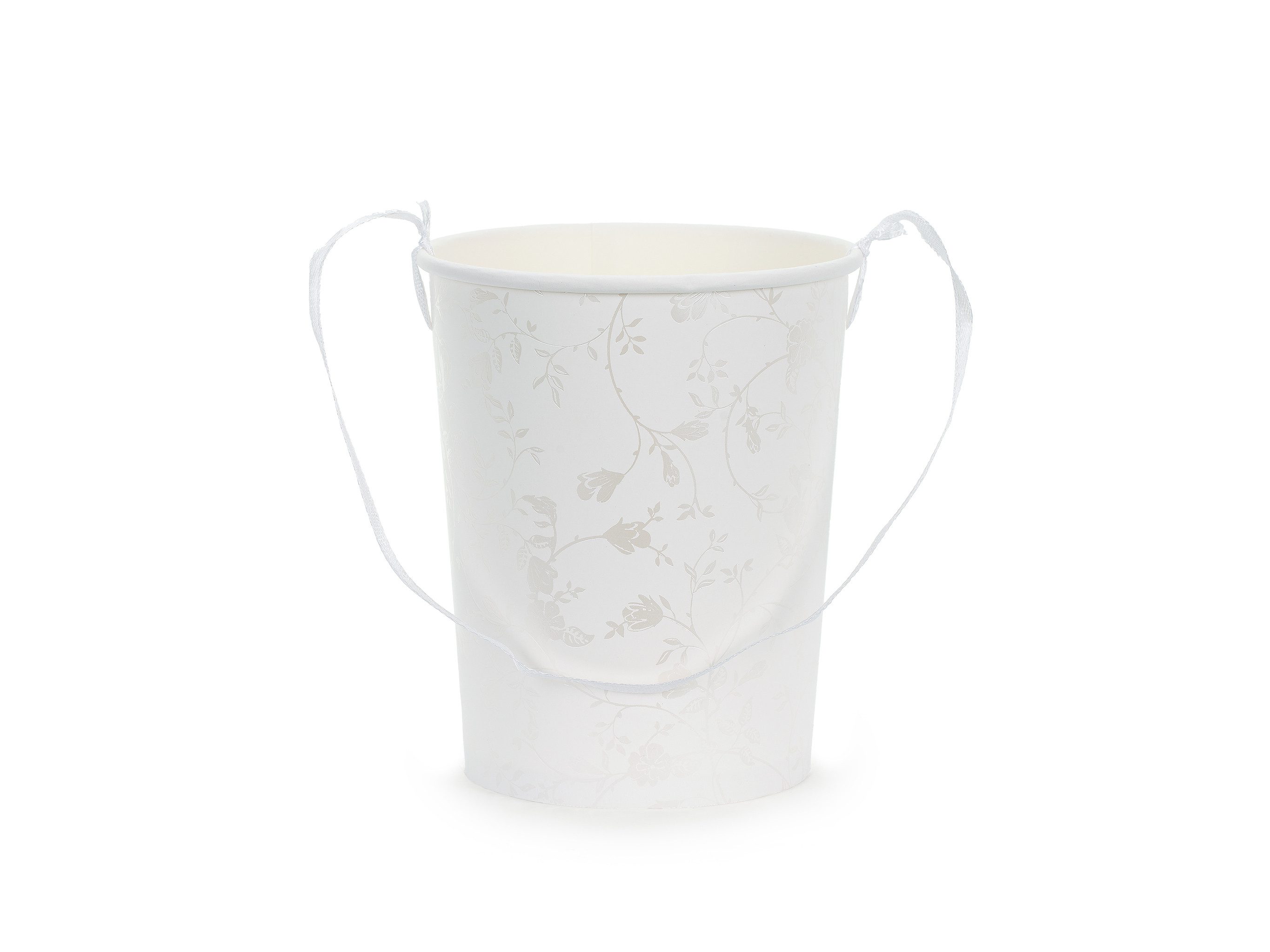 partydeco Dekokorb, Blumenmädchen Eimer mit Henkel Papier 13x11cm mit Blumen Muster Weiß