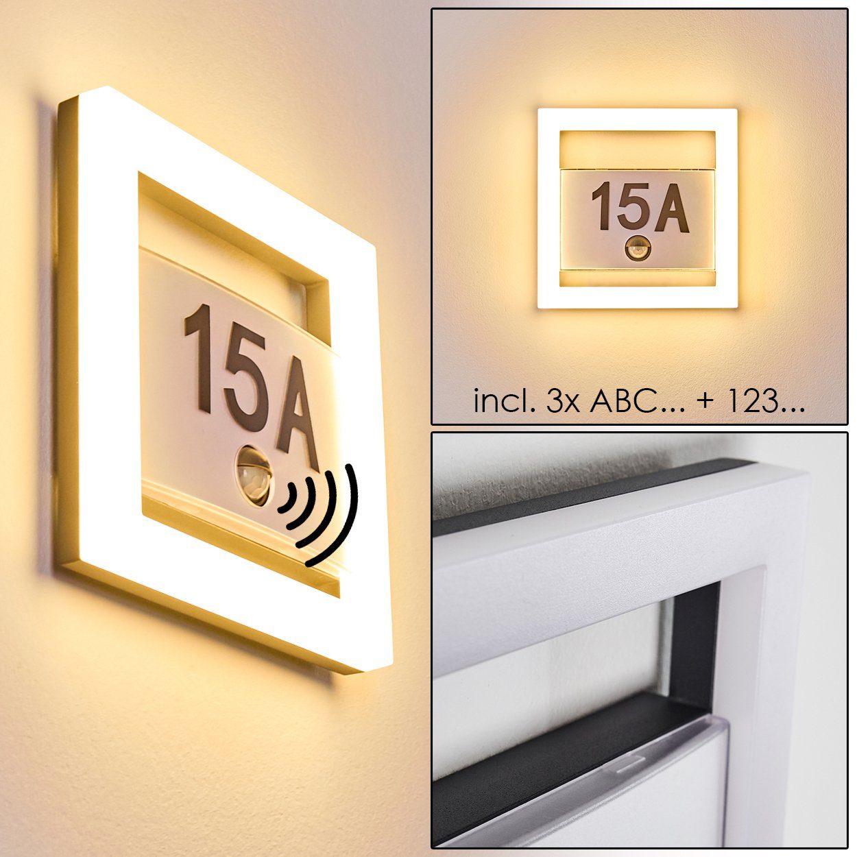 hofstein Außen-Wandleuchte LED Haus Nummern Leuchte Sensor Außen Wand Lampen Hof Tür Einfahrt