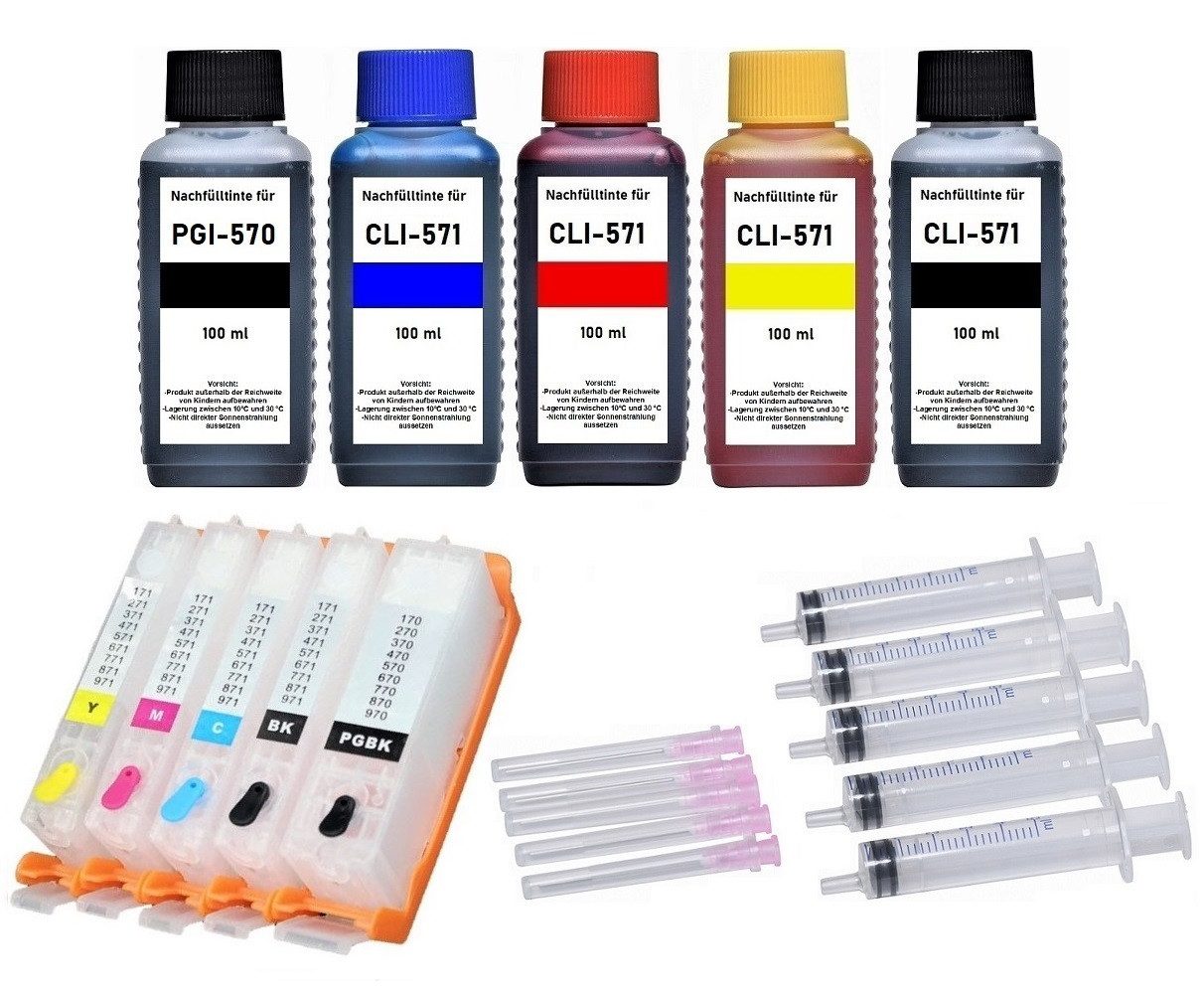 inkpro 5 nachfüllbare Druckerpatronen PGI-570 & CLI-571 + 500 ml Nachfülltinte (für Canon, für Pixma MG5750, MG5751, MG5752, MG5753, MG6850, MG6851, MG6852, MG6853, TS5050, TS5055, TS6050, TS6051, TS6052, x, incl. allem notwendigen Zubehör und Befüllanleitung)