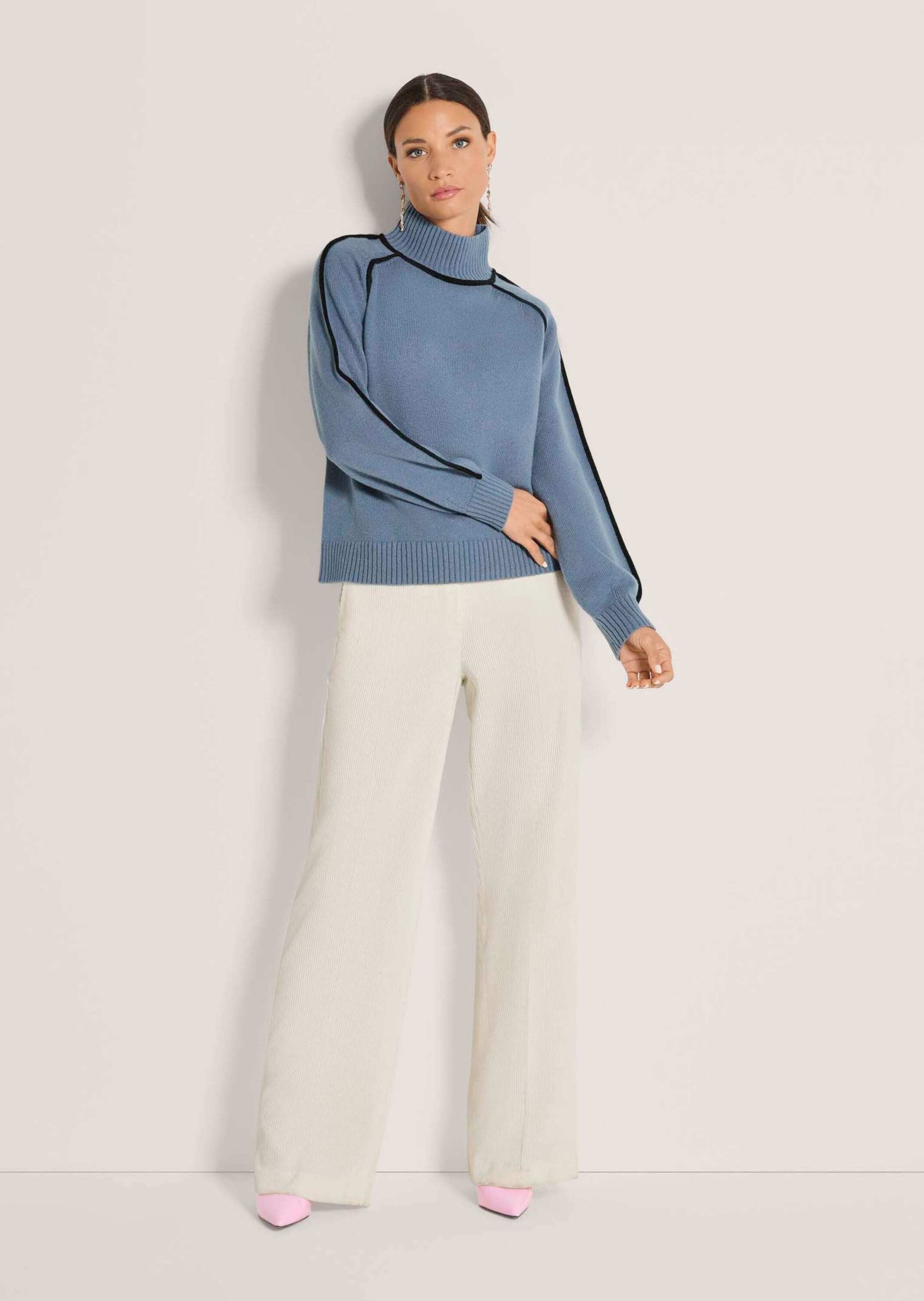 MADELEINE Strickpullover Eleganter Strickpullover mit sportivem Esprit Wollpullover mit langen Raglanärmeln und Stehkragen