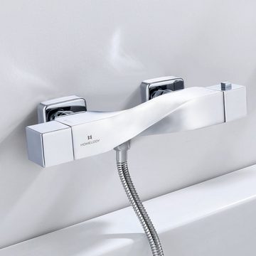 HOMELODY Wannenarmatur Thermostat Duschmischer mit Sicherheitsknopf bei 40°C Duschthermostat Anti-Verbrühungen Mischbatterie aus Messing Dusche für Bad Chrom