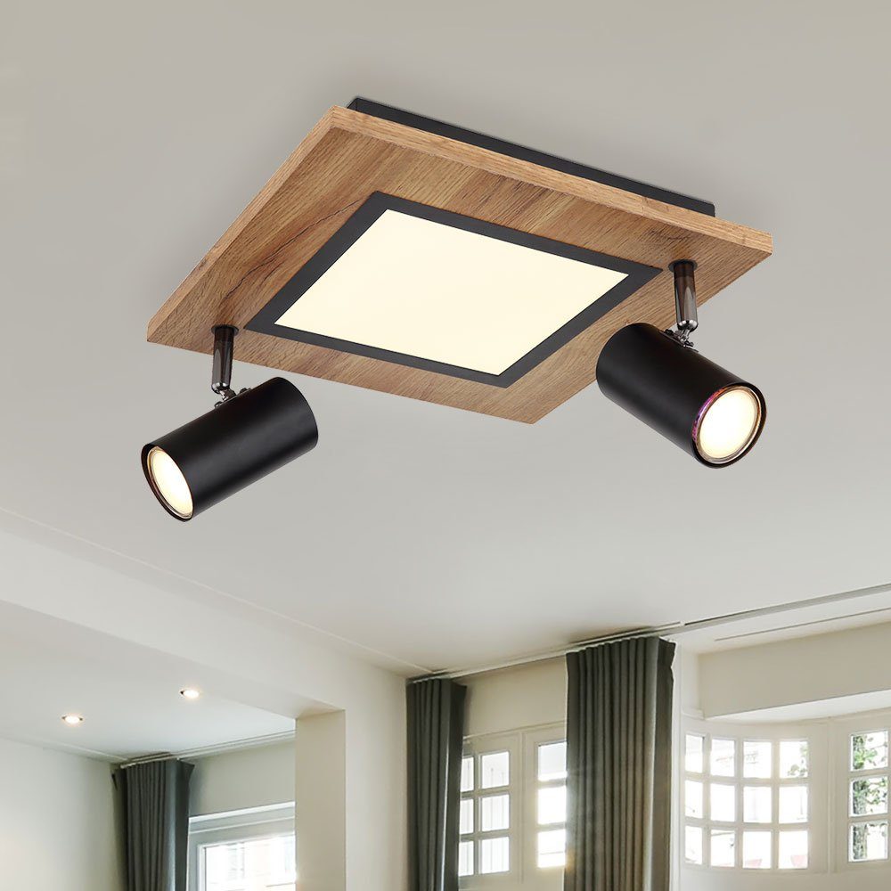 Holz Spots Deckenlampe GU10 LED Deckenspot, eckig inklusive, Globo Deckenleuchte beweglich Warmweiß, LED Leuchtmittel