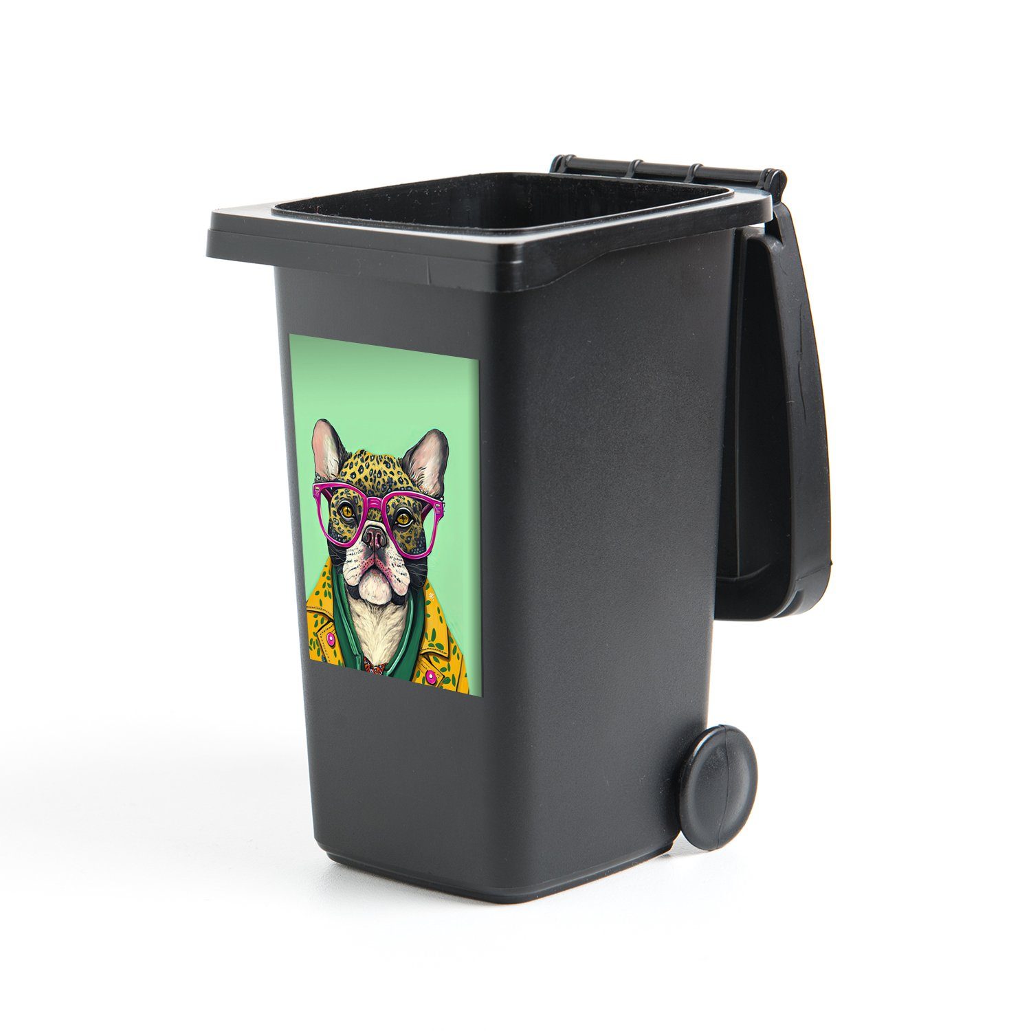 MuchoWow Wandsticker Hund - Tiere Mülltonne, Brille - (1 Hippie Sticker, St), - Container, Abfalbehälter Mülleimer-aufkleber