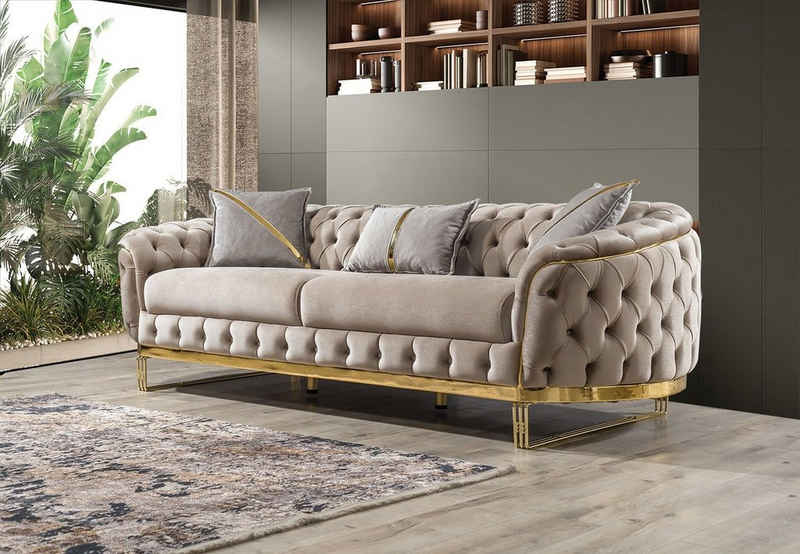 Villa Möbel 3-Sitzer »Fairy Sofa mit luxuriösen Heftsteppung und Metallgestell«, 1 Stk. 3-Sitzer, Quality Made in Turkey, handgefertigt