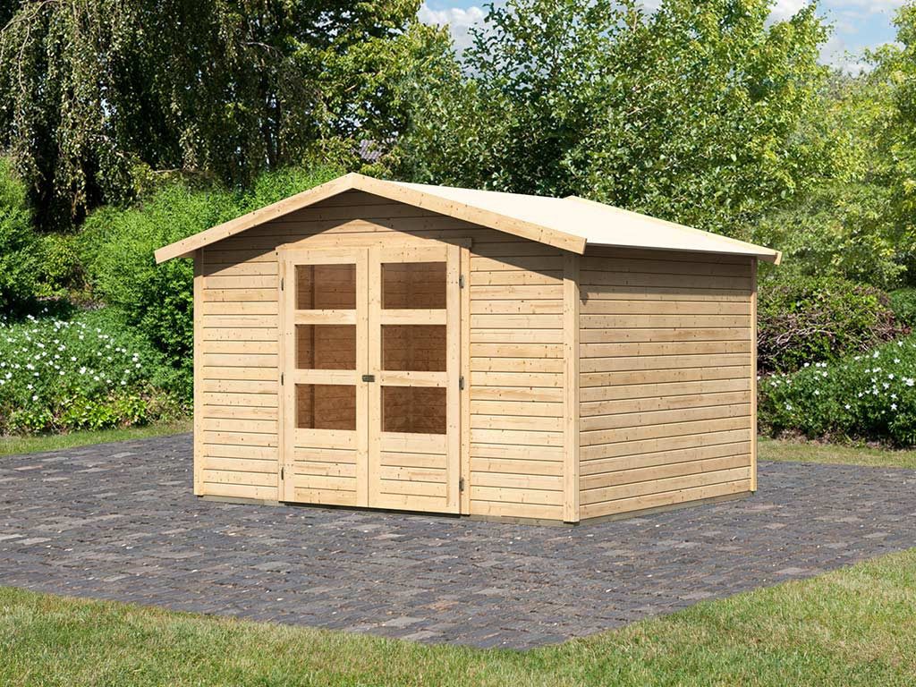 Karibu Gartenhaus Gartenhaus Carlton 5 19 mm naturbelassen, BxT: 337x266 cm, 19 mm Wandstärke, Einzeltür mit Kunstglas-Einsätzen