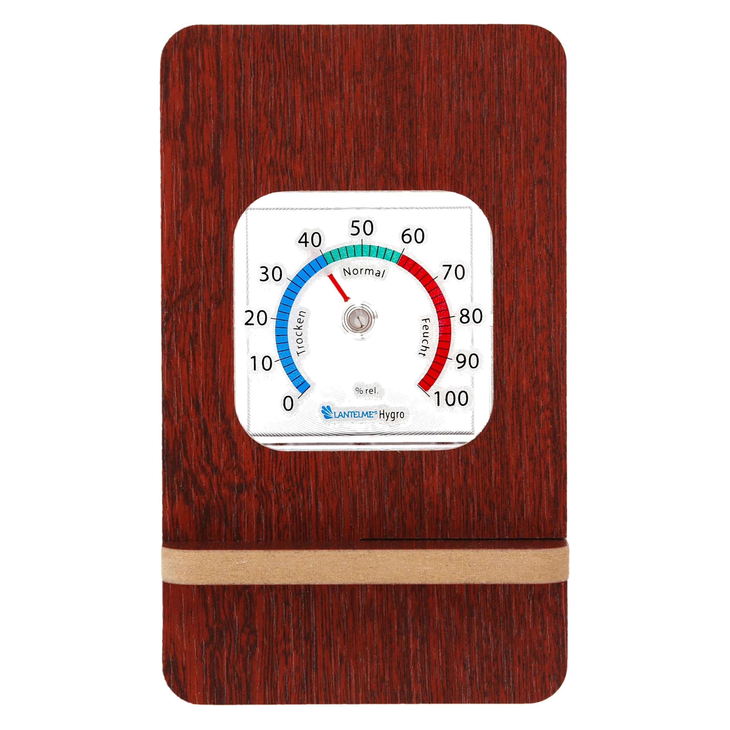 Lantelme Hygrometer im Holzrahmen Analog Luftfeuchtemesser Innen Zimmer Raumklima, (Luftfeuchteanzeiger in Holzrahmen, Raumfeuchte Analog), Farbe Auswählbar, zum hinstellen geeignet, 16 x 9,5 x 8,5 cm