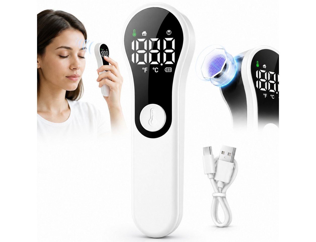 VEKROBOT Fieberthermometer Tragbares digitales Infrarot Stirnthermometer für Kinder Erwachsene, Set 1-tlg., Infrarot-Stirnthermometer – handgehalten, Berührungsloses Thermometer 2 in 1-Sensor für Stirn Objekte