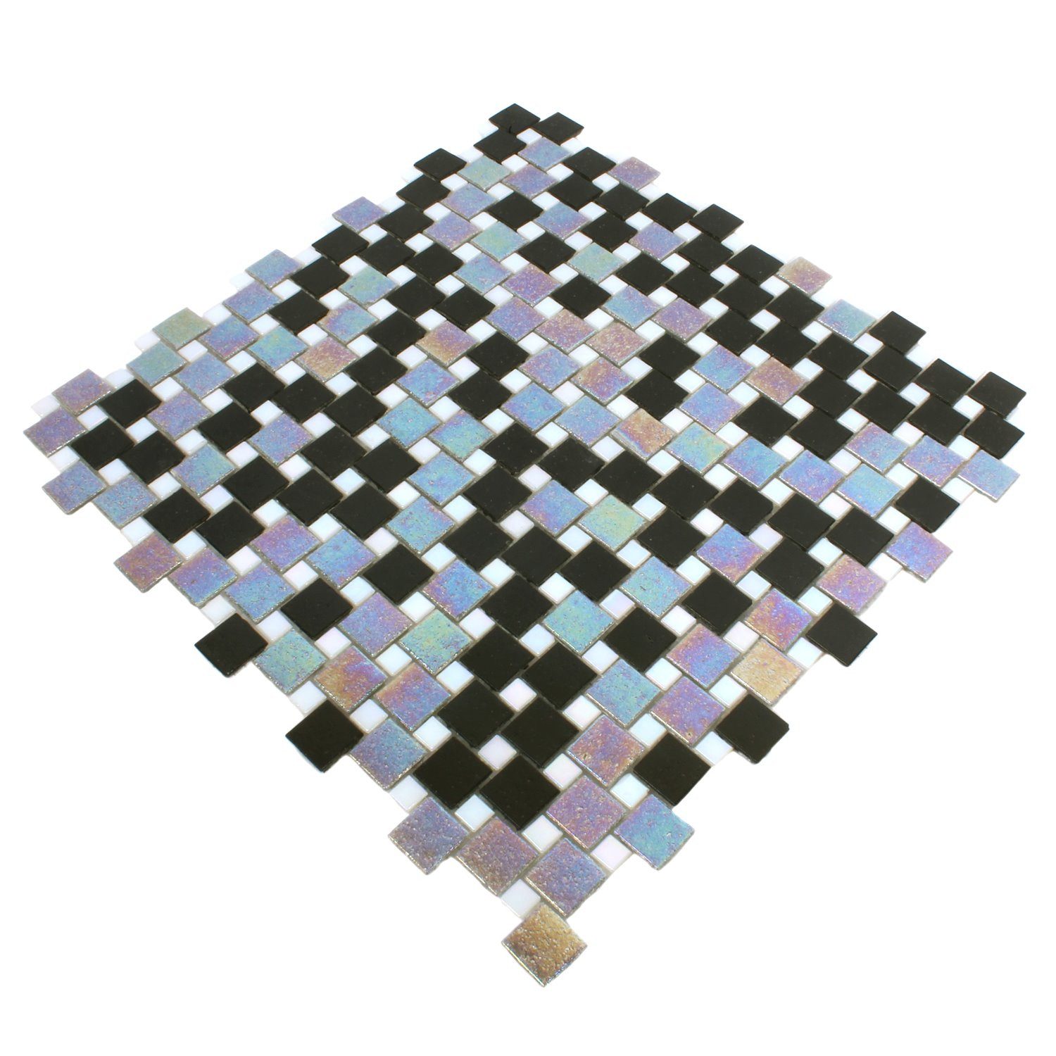 Mosafil Mosaikfliesen Muster von Mosaikfliesen Glas Tahiti Metallic, Glas 10.000x10.000, weiß-schwarz-grau-lila, Verlegefertig auf ein Netz geklebt - Frostsicher - Wasserfest