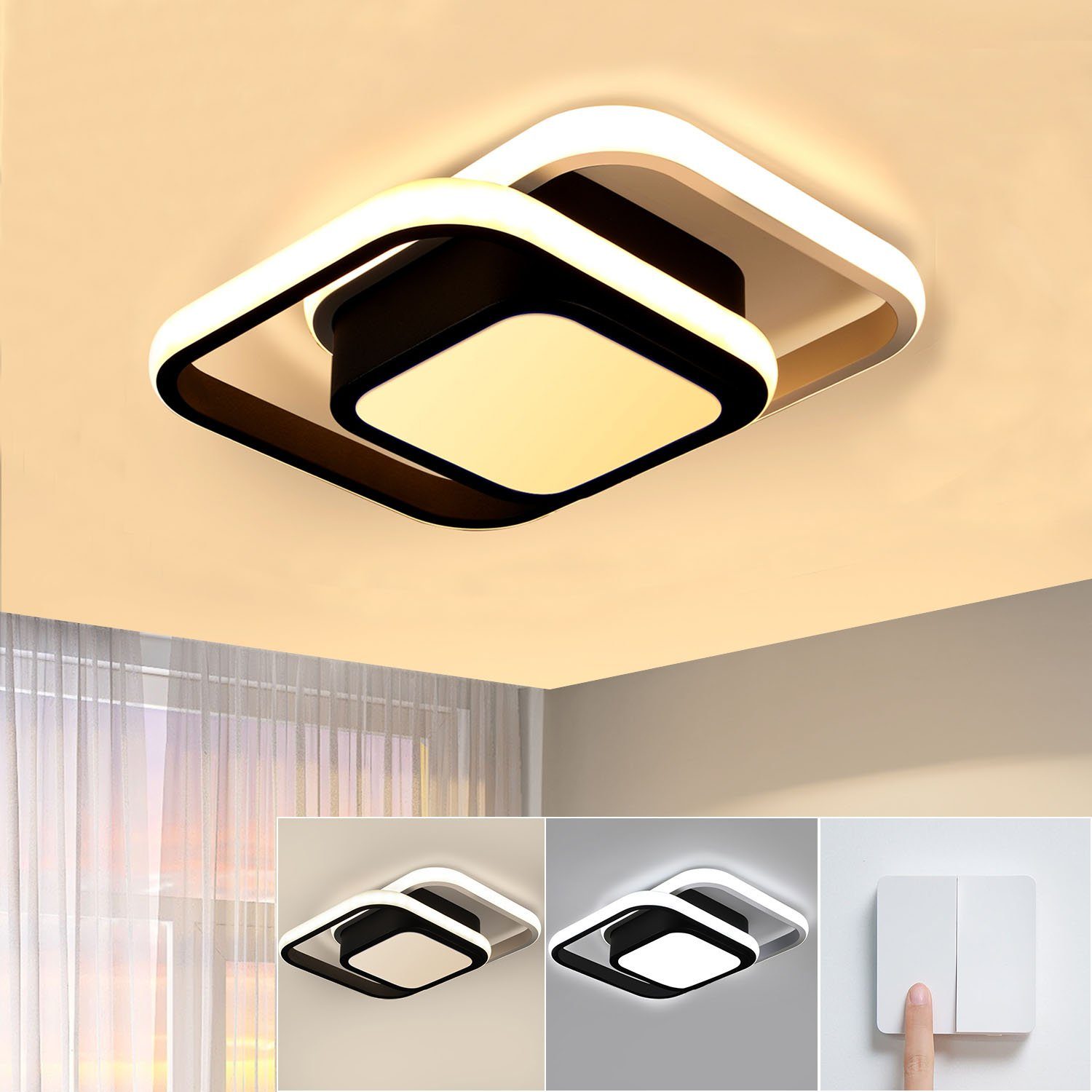 LETGOSPT Deckenleuchte Dimmbar LED-Deckenlampe, 36W/45W 3600LM, Modern 2  Ring Wandleuchte, LED fest integriert, Kaltweiß/Naturweiß/Warmweiß, für  Schlafzimmer Flur Badezimmerlampe