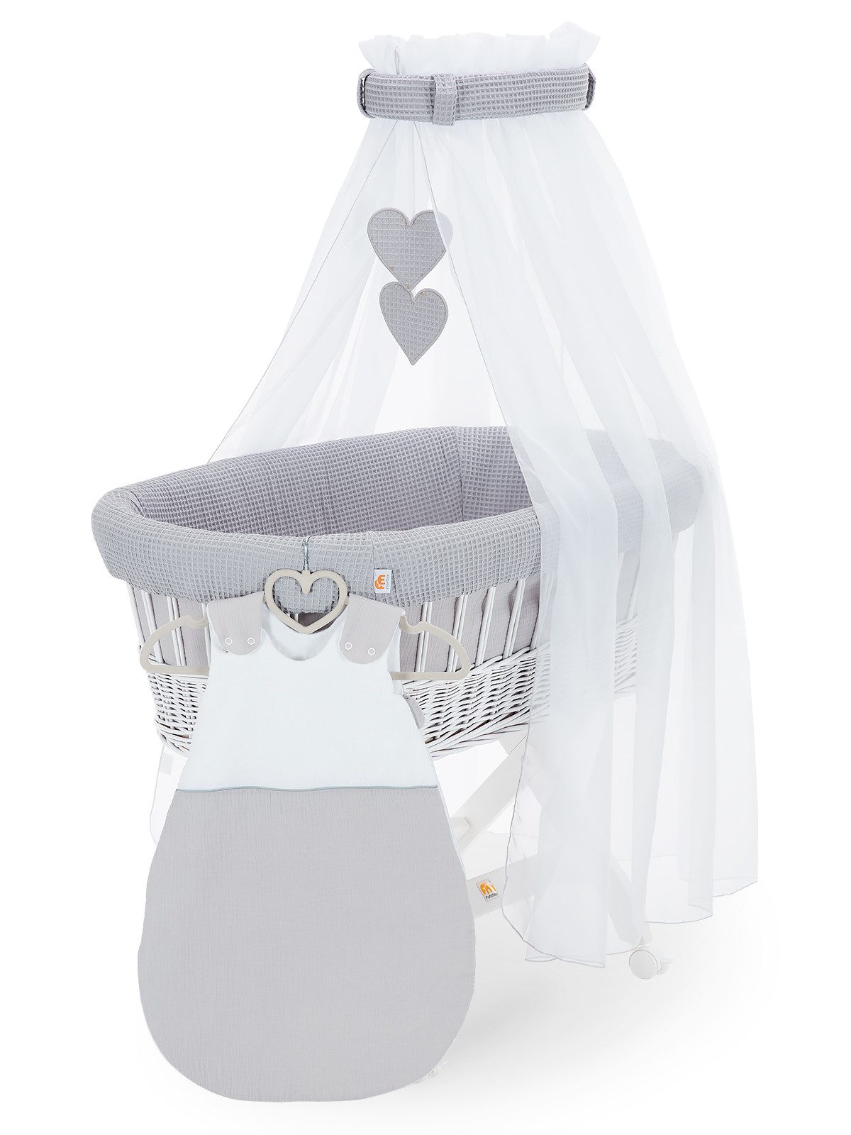 FabiMax Stubenwagen weiß lackiert, Komplettset, Musselin & Waffelpiqué, Ink günstig online kaufen