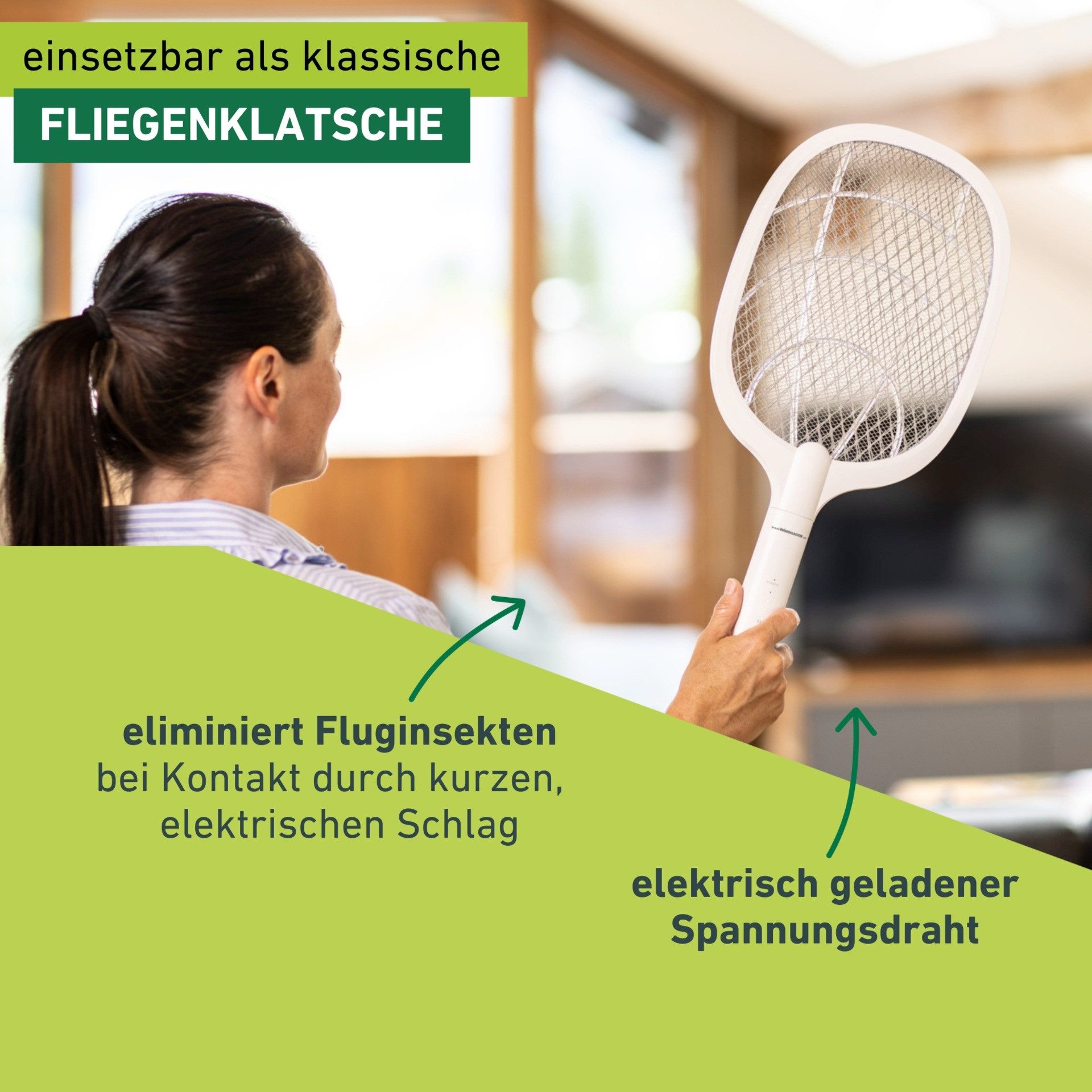 Windhager Fliegenklatsche elektrisch 2in1, Insektenvernichter durch UV-Licht, Fliegenfänger aufladbar, Lichtfalle inkl. Halterung und USB Ladekabel