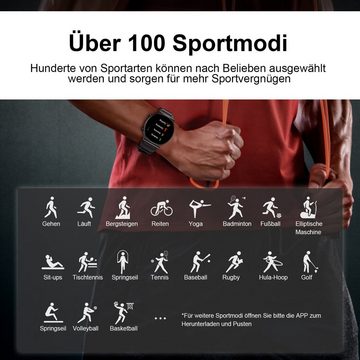 REDOM Damen Herren Smart Watch Sportuhr Armbanduhr Fitness Uhr Uhren Tracker Smartwatch (1,39 Zoll) 300mAh Li-Ionen Armband Fitnessuhr mit 100+ Sportmodi, 1-tlg., IP68 Wasserdicht, Bluetooth Anrufe, iOS/Android, Touchscreen, mit Pulsmesser Schrittzähler Schlafmonitor Aktivitätstracker usw