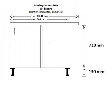 Küchen-Preisbombe Eckunterschrank 105 cm Küche NESSA Anthrazit Küchenzeile Küchenblock Einbauküche