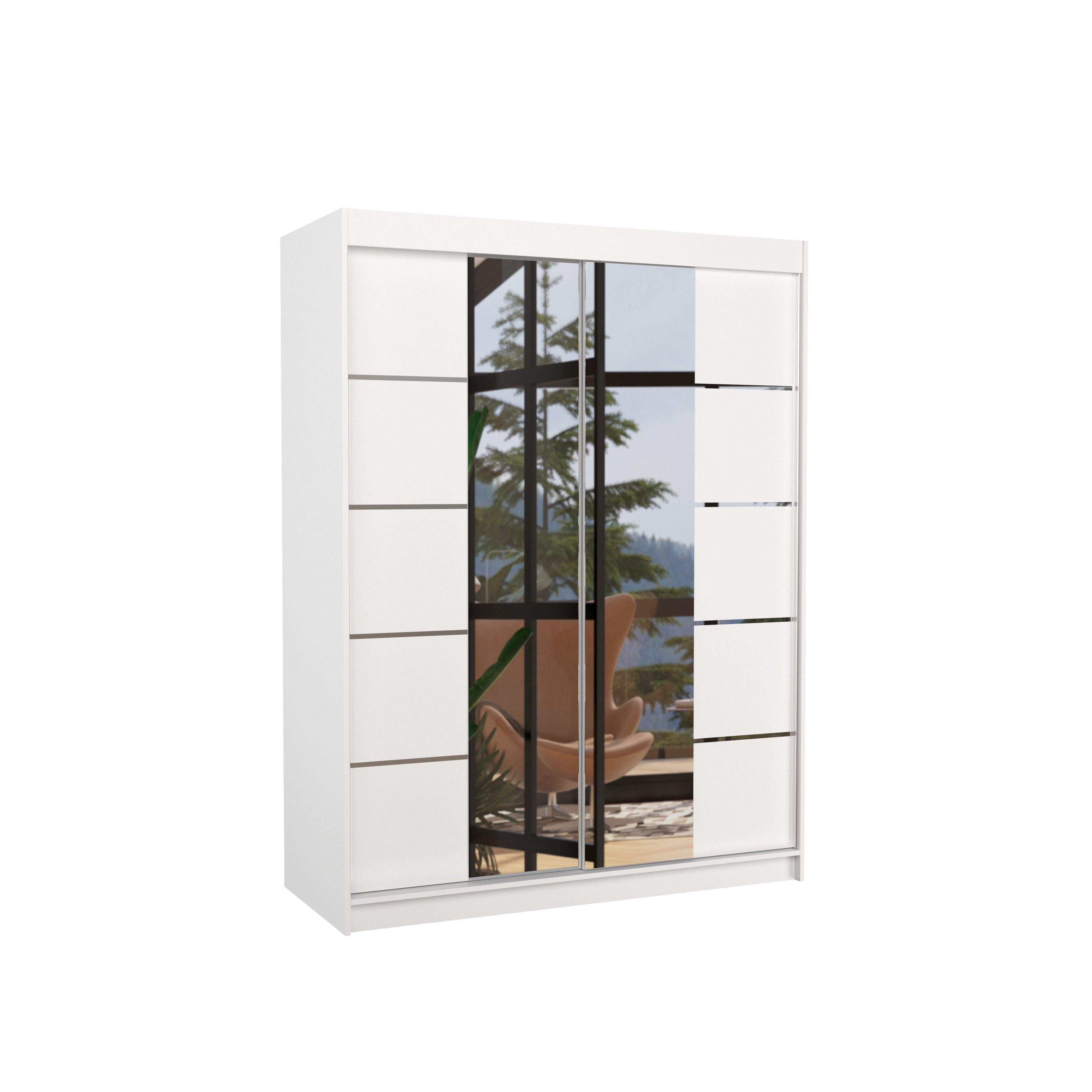 MOEBLO Schiebetürenschrank Sonic (Moderner Schwebetürenschrank SONIC mit Spiegel – Stauraumwunder für Schlafzimmer und Flur) (BxHxT): 150 x …
