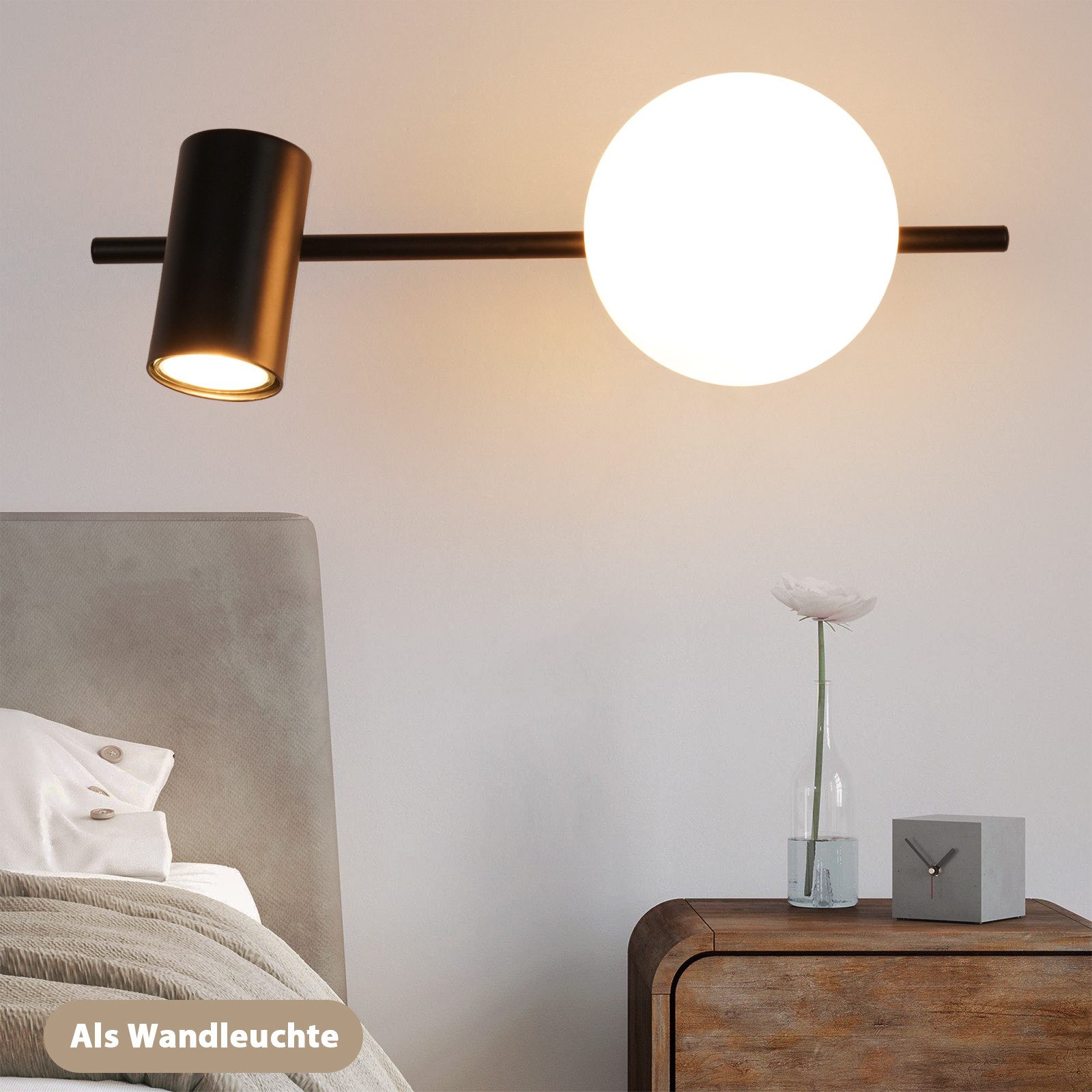 ZMH Deckenleuchte 2 Flammig Modern E14 Deckenlampe 40CM Metall Glaskugel Fl günstig online kaufen