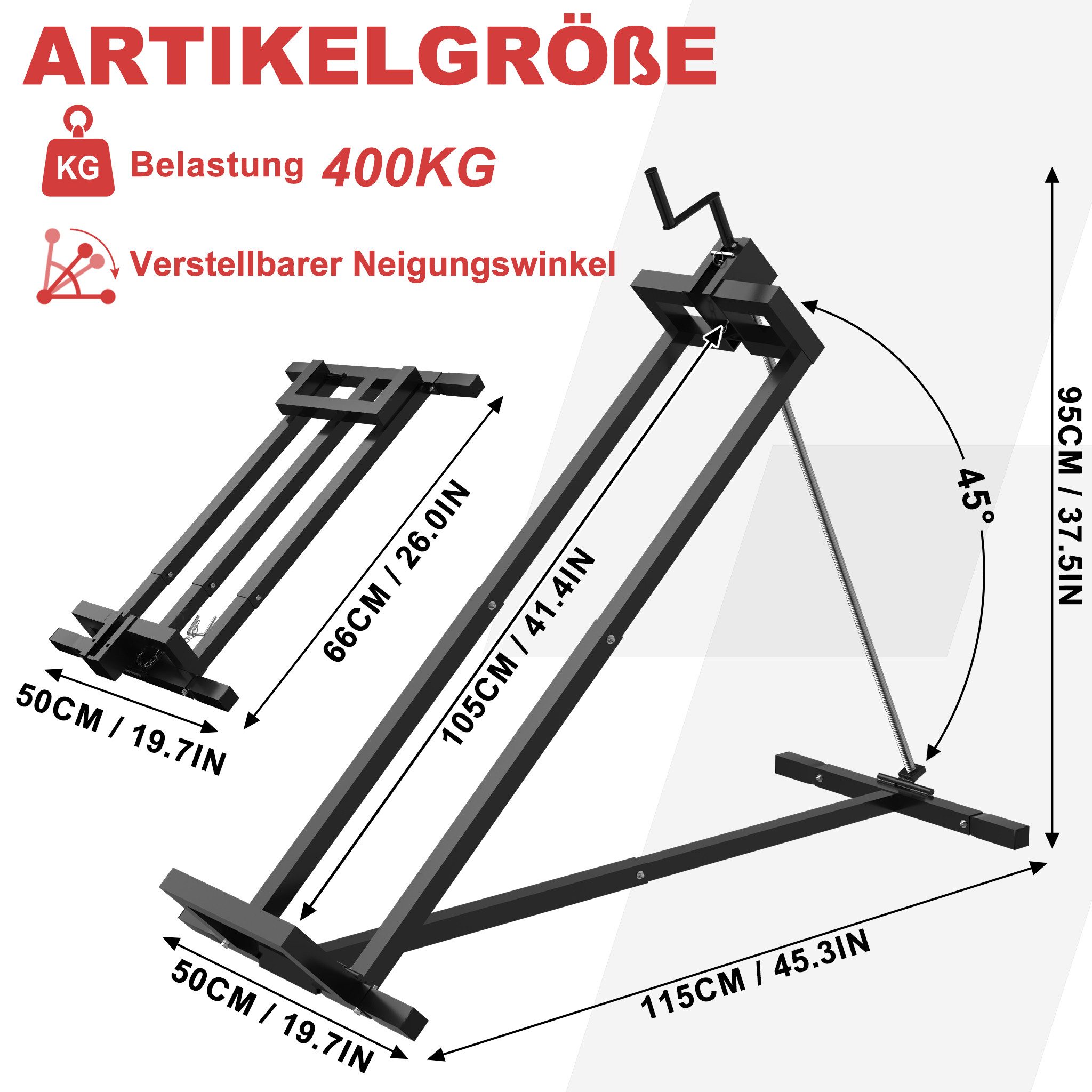 FIVMEN Rasentraktor Rasentraktorheber Rasentraktor Hebevorrichtung Rasenmäher Lifter 400KG, Reinigungshilfe für Garten Mäher-Traktor, +45° Neigung verstellbar