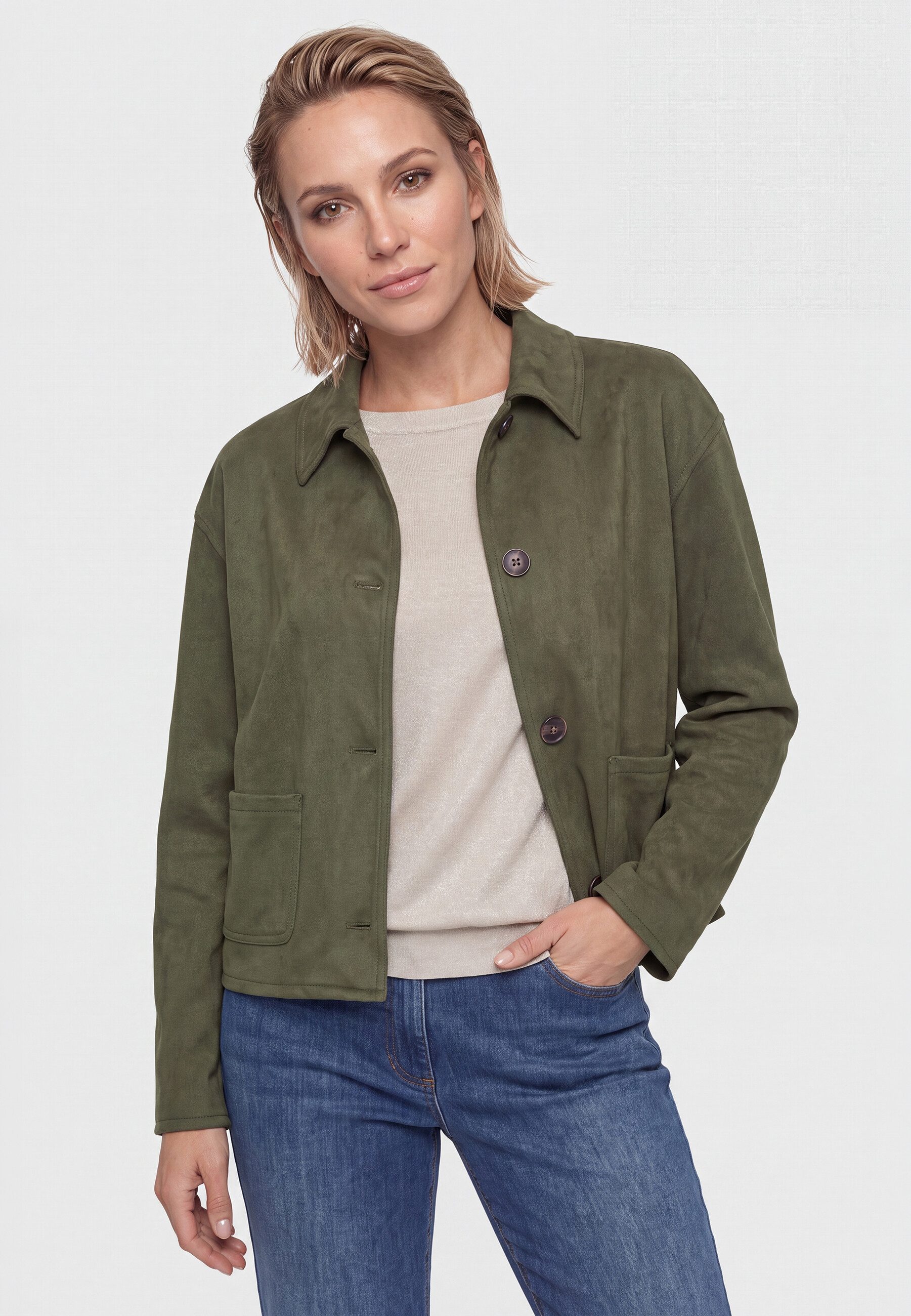 Olsen Kurzjacke aus Faux-Suede mit Hemdblusenkragen
