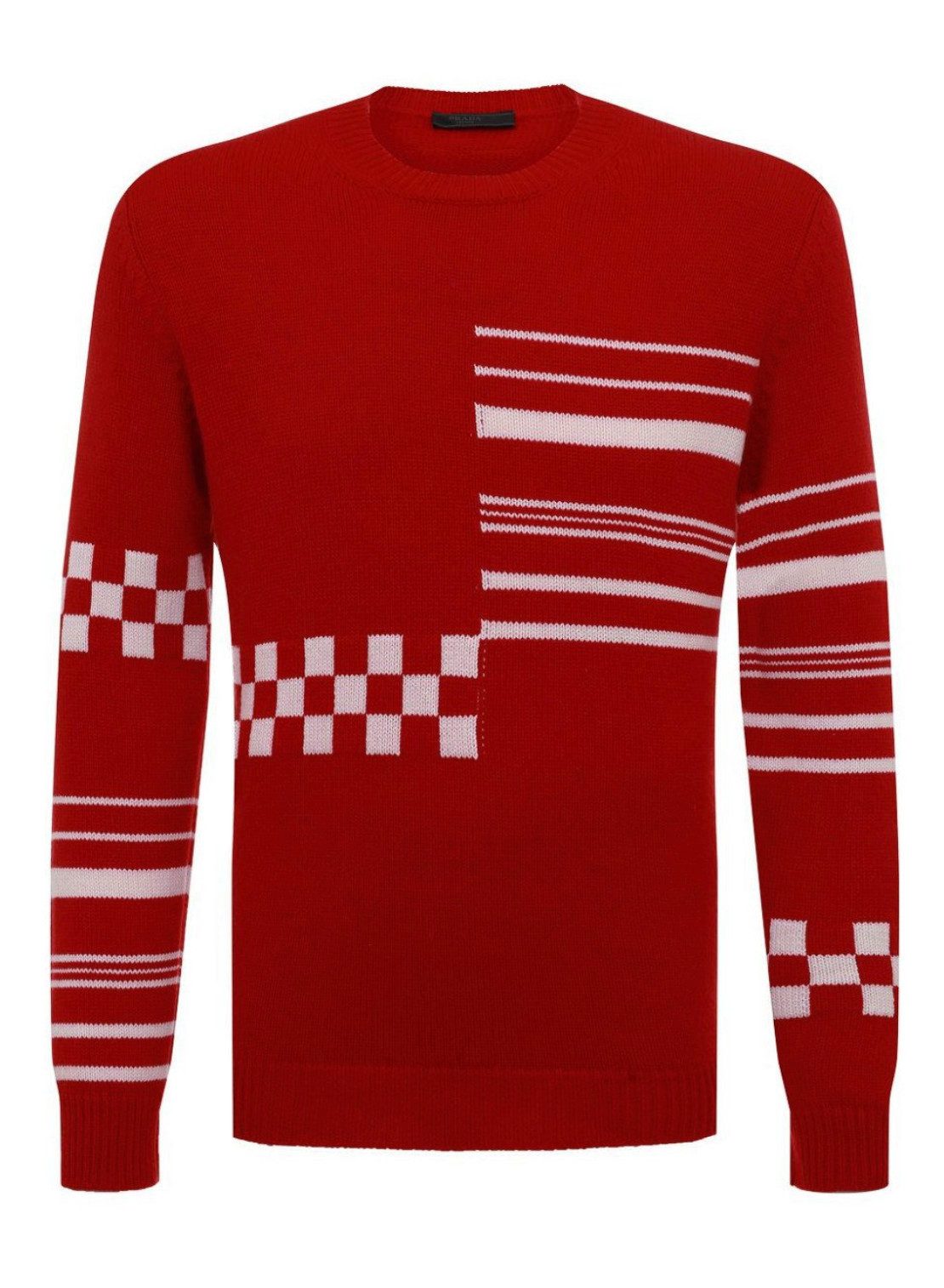 PRADA Kaschmirpullover Pure Kaschmir Strickpullover Intarsien-Strick mit geometrischen Mustern