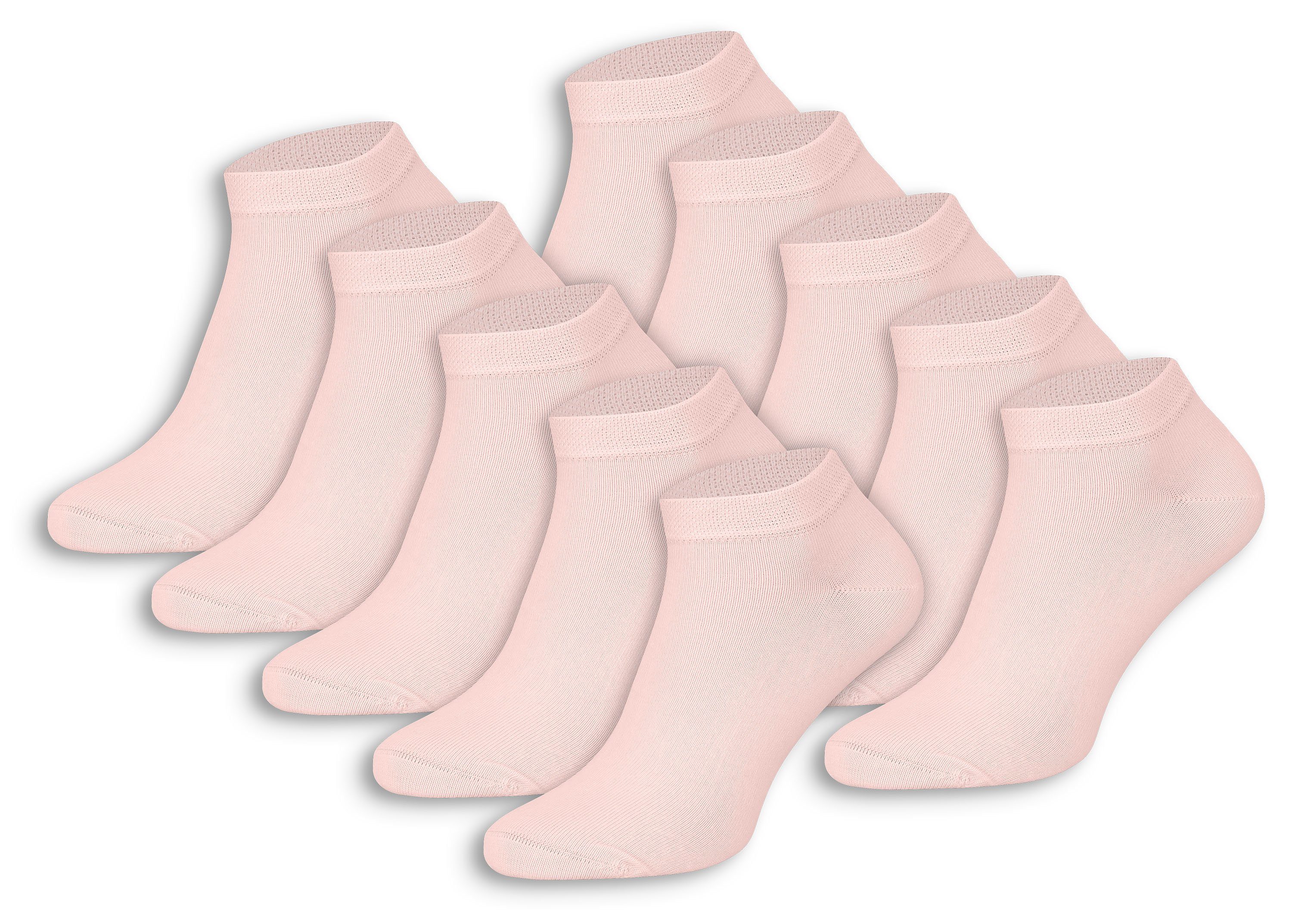mit (Beutel, Baumwolle & 10x 10-Paar) Komfortbund Rosa für aus Sneakersocken & Sneaker Son Damen Herren Socken Burnell