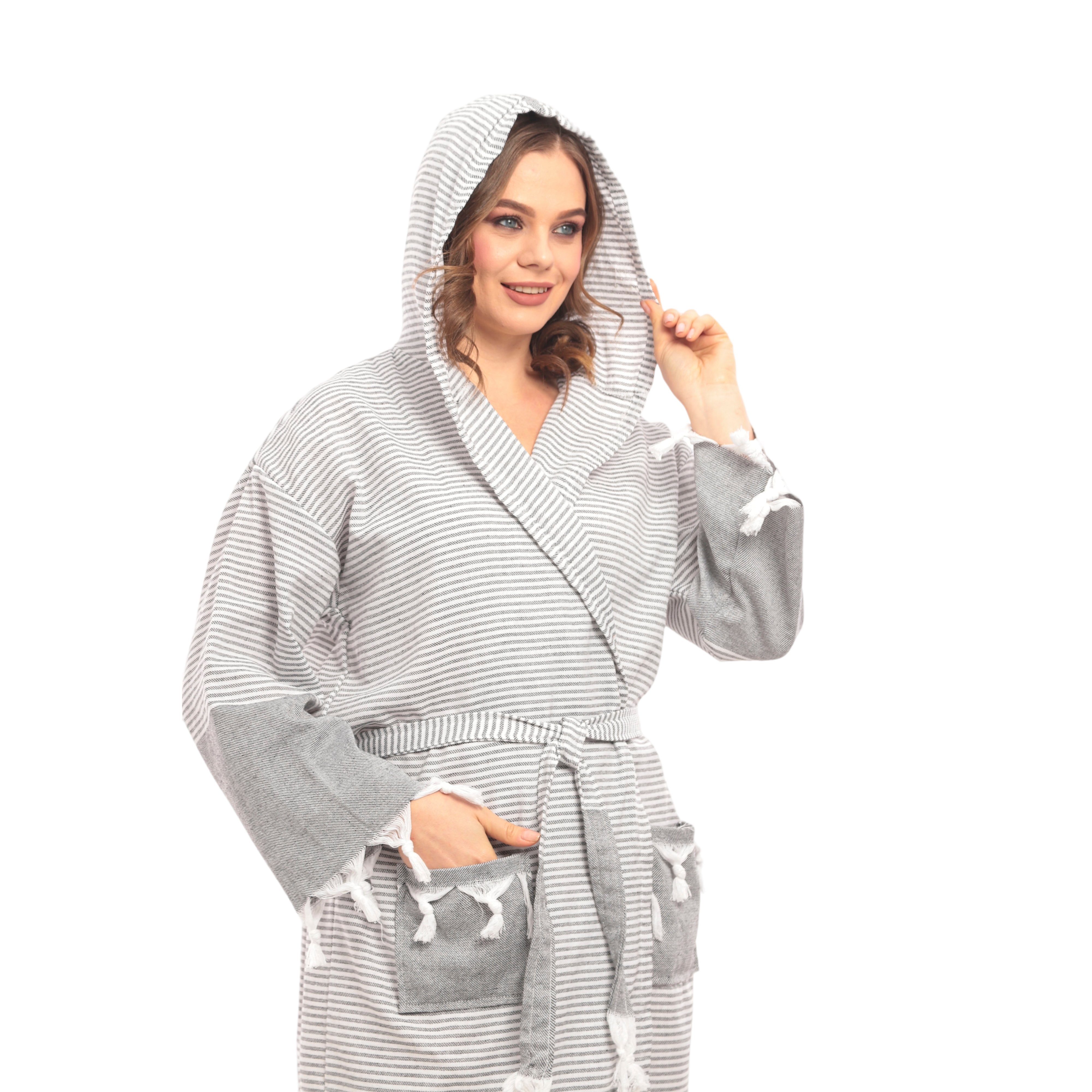 herémood Bademantel herémood Bademantel Damen & Herren Unisex – Weich & Leicht, Langform, 100% Baumwolle, mit Kapuze, & Gürtel, Hamamtuch-Stil mit Taschen – Ideal für Sauna, Spa, Hotel & Zuhause