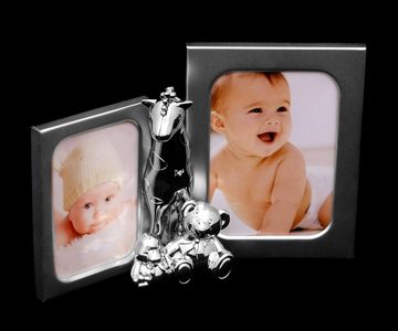 Brillibrum Bilderrahmen Silber Fotorahmen mit Tierfiguren niedlicher Kinder-Bilderrahmen aus Metall für zwei Fotos Porträt Rahmen Fotoformat 10x13 & 7x10