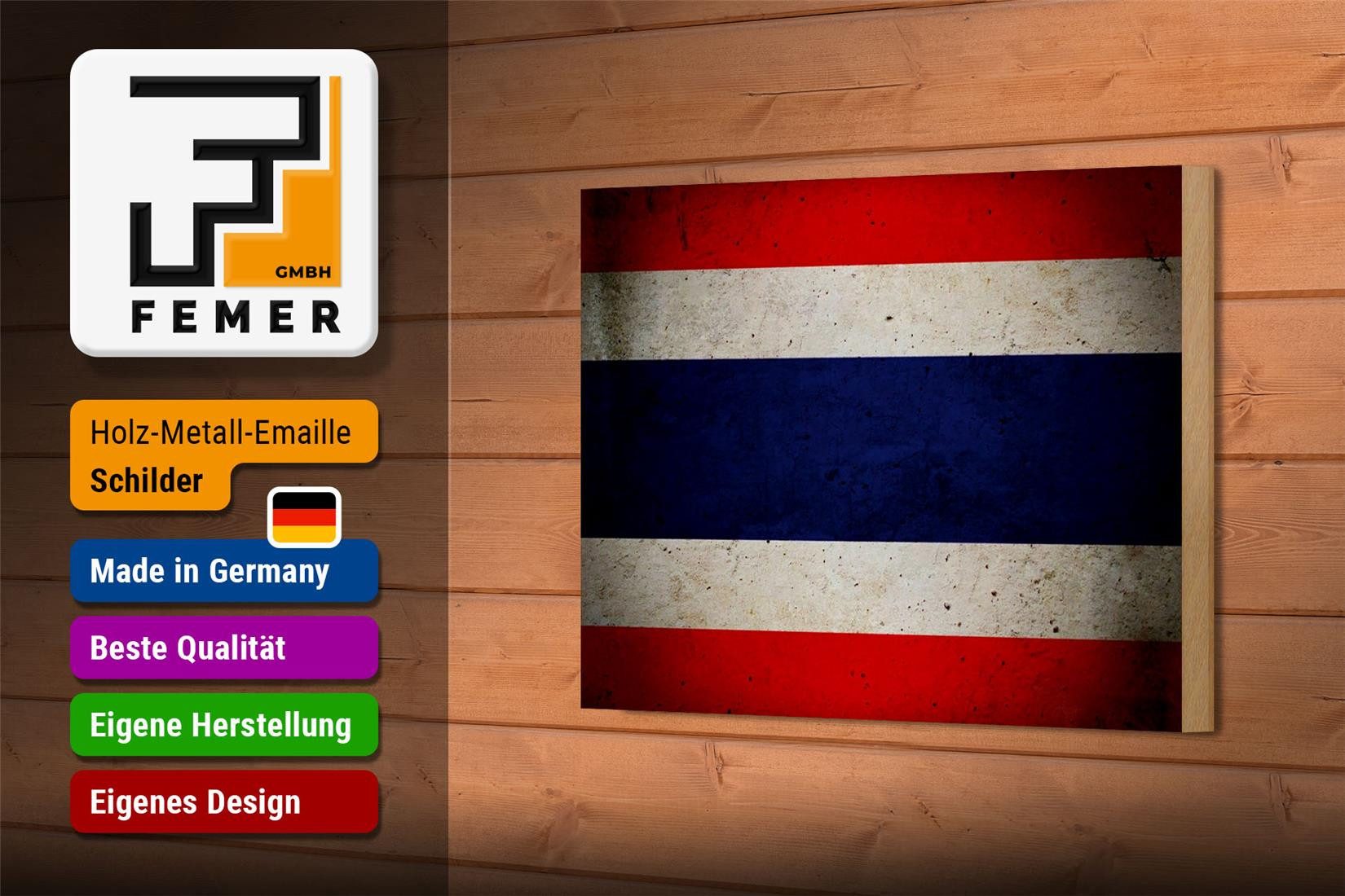 Femer GmbH Holzbild Flagge 18x12 cm Thailand Fahne Wanddeko, Flaggen (1 St), Glatte Holzfaserplatte (MDF), vorn beschichtet
