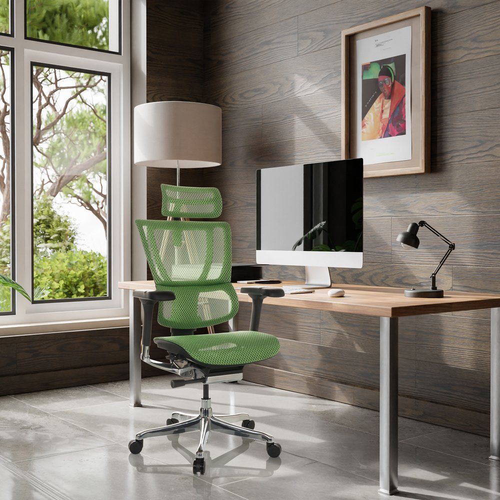 hjh OFFICE Drehstuhl Luxus Chefsessel Bürostuhl Netzstoff St), SLIM Grün ergonomisch ERGOHUMAN I (1