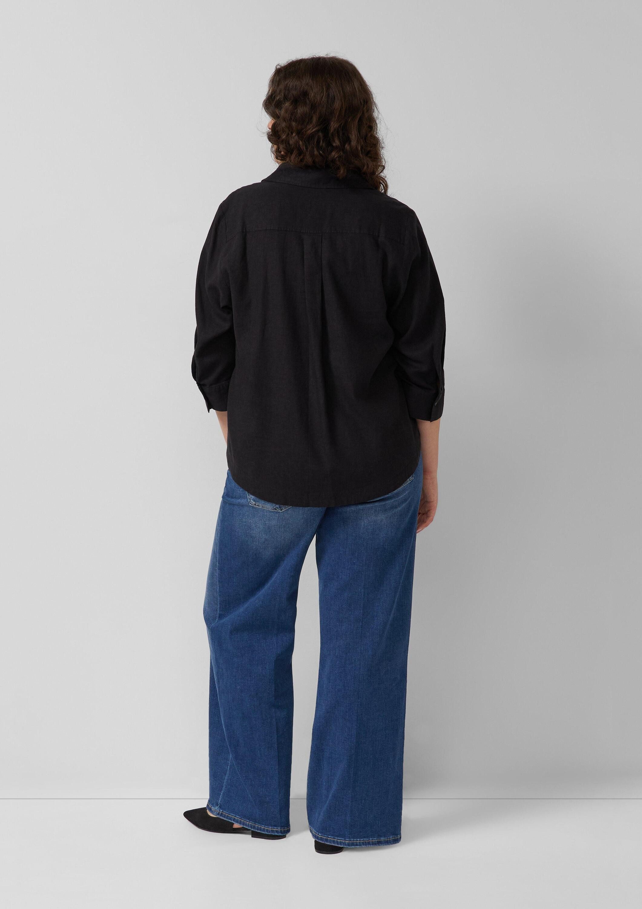 s.Oliver Kurzarmbluse Bluse Leinenmix-Bluse mit 3/4-Ärmeln und Turn-up